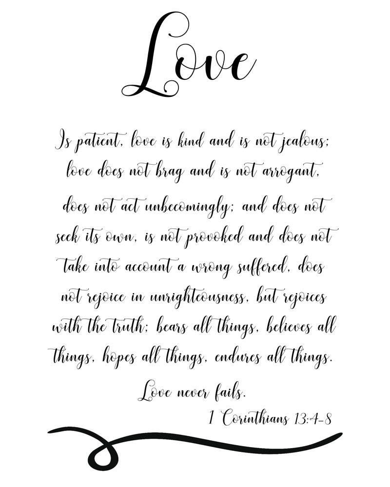 1 Corinthians 13 4 8 Love Is Patient Scripture Printables Christian Wall Art Bible Verse Art Love Is Kind Wedding Art Anniversary Etsy Denmark