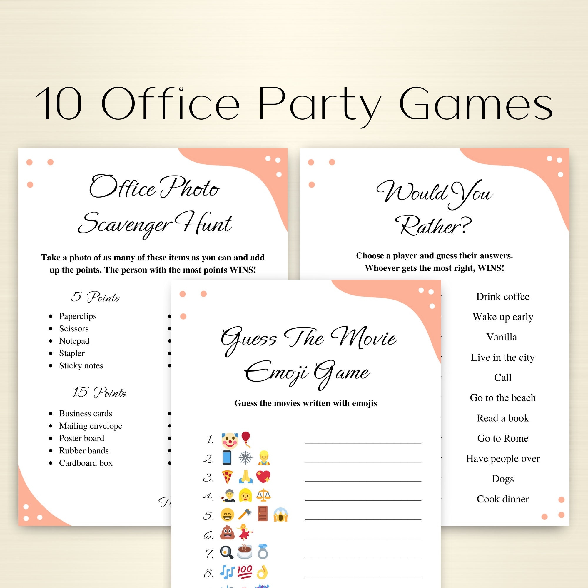 10 Printable Office Party Games Work Party Games Team Building Games Icebreaker Games Retirement Party Games DOWNLOAD Etsy