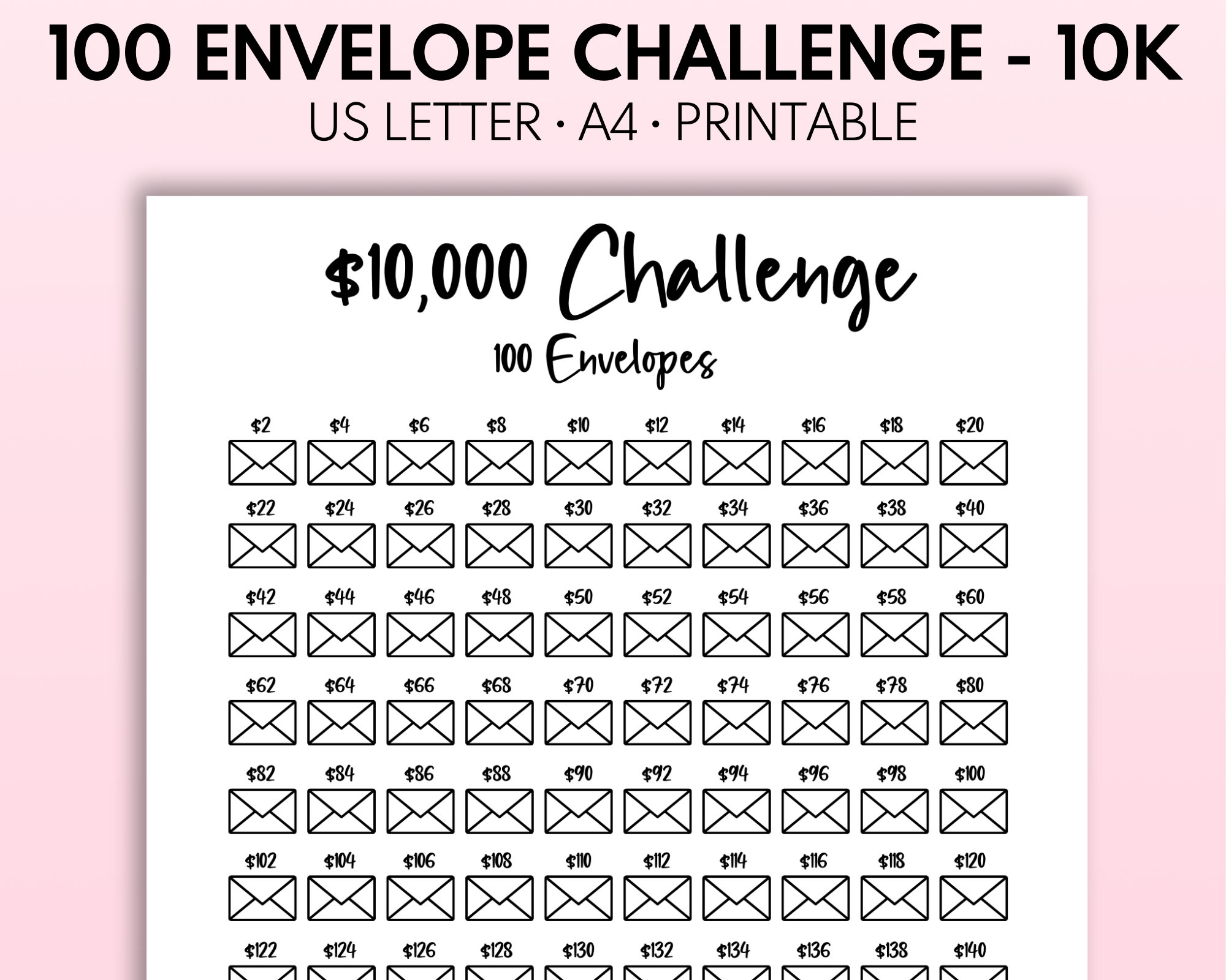 10k 100 Envelope Challenge Printable 10 000 Savings Tracker 10k Challenge 100 Day Money Challenge Etsy