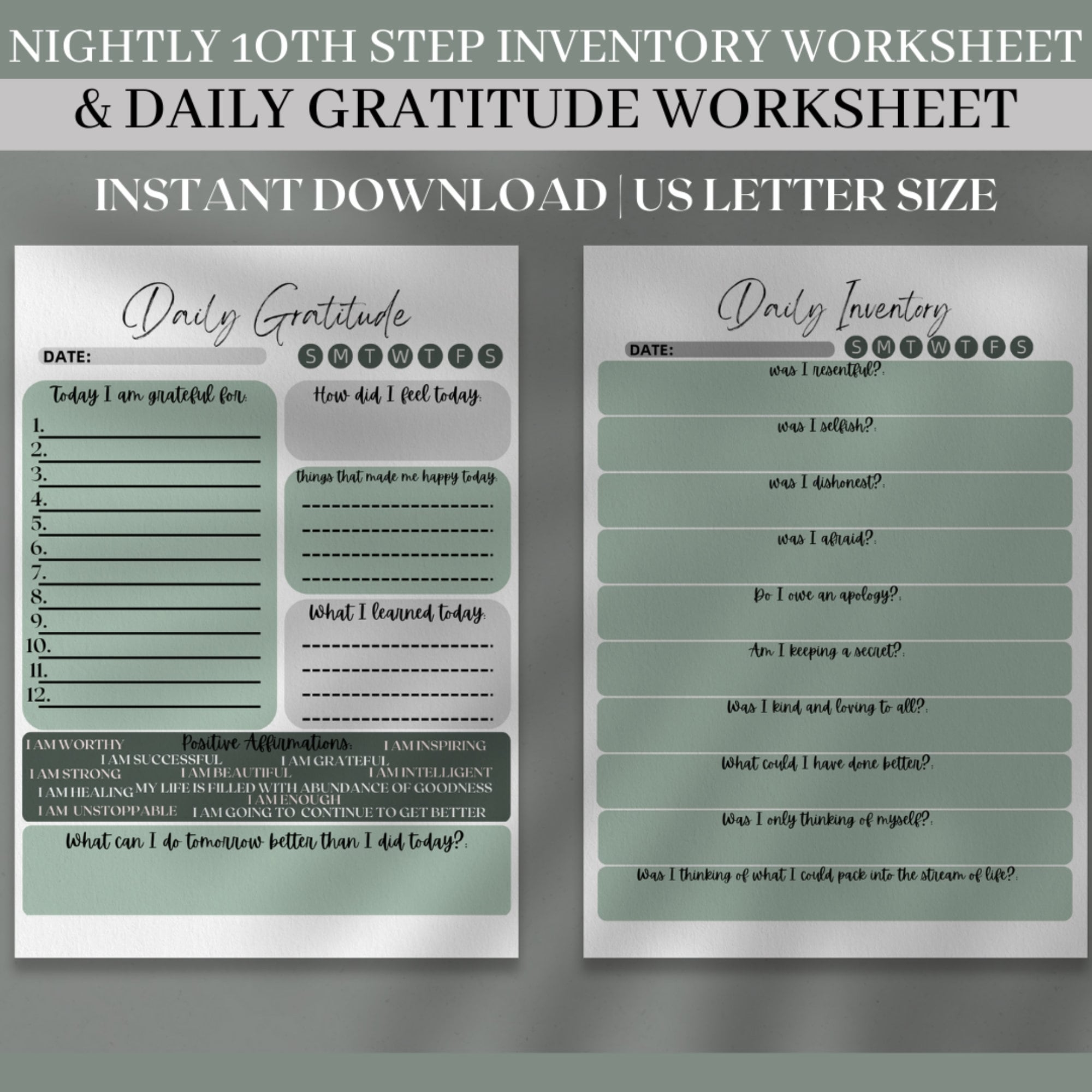 10th Step Nightly Inventory Worksheet Daily Gratitude Journal Inventory Worksheet Big Book Worksheet Step 10 Inventory Worksheet Etsy