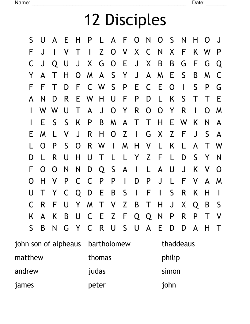 12 Disciples Word Search WordMint