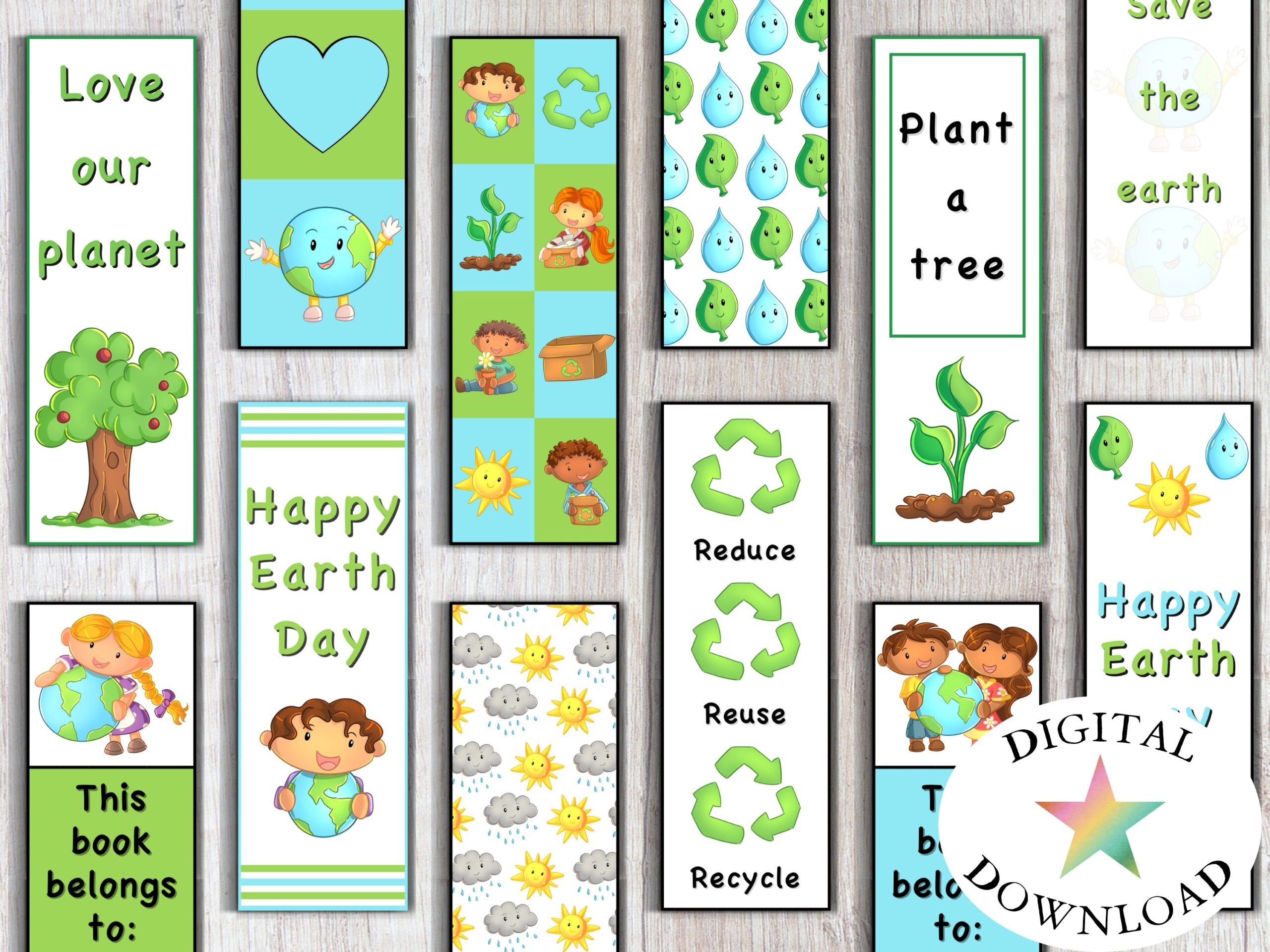 12 Earth Day Bookmarks Printable Bookmarks For Kids Homeschool Printables Educational Earth Day Cards Earth Day Gifts Earth Day Party Etsy