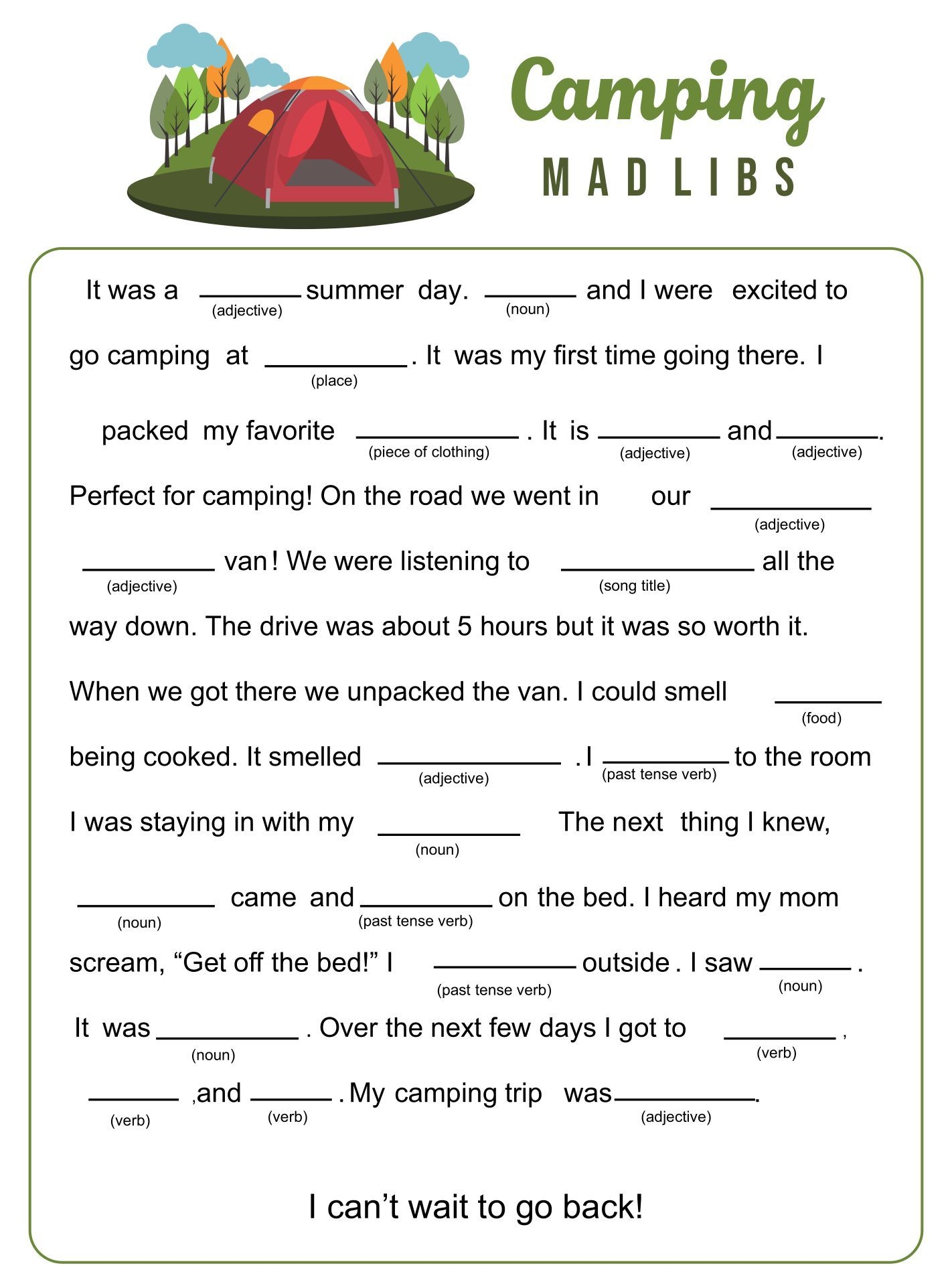 20 Best Camping Mad Libs Printable PDF For Free At Printablee Camping Classroom Camping Theme Classroom Camping