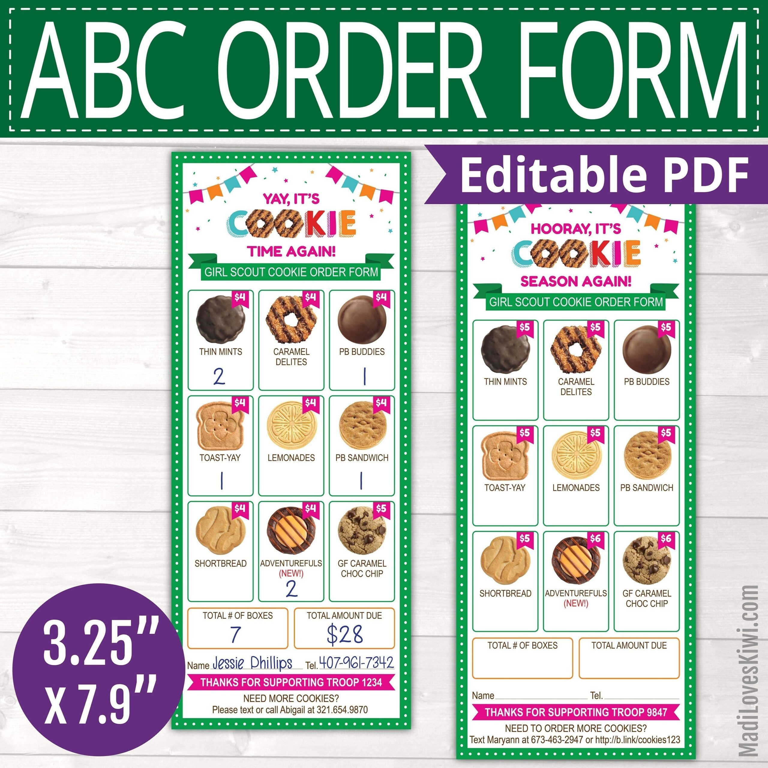 2024 ABC Girl Scout Cookie Order Form Printable Personalized Menu Sale Digital Seller Door Sign Price List Troop Leader Instant Download Etsy