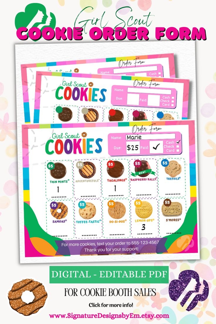 2024 Girl Scout Cookie Order Form Sales Receipt LBB And ABC Flyer Cookie Booth Card Girl Scout Edit And Print 8 5X11 NEW Etsy Girl Scouts Girl Scout Cookies Girl Scout Brownie Badges
