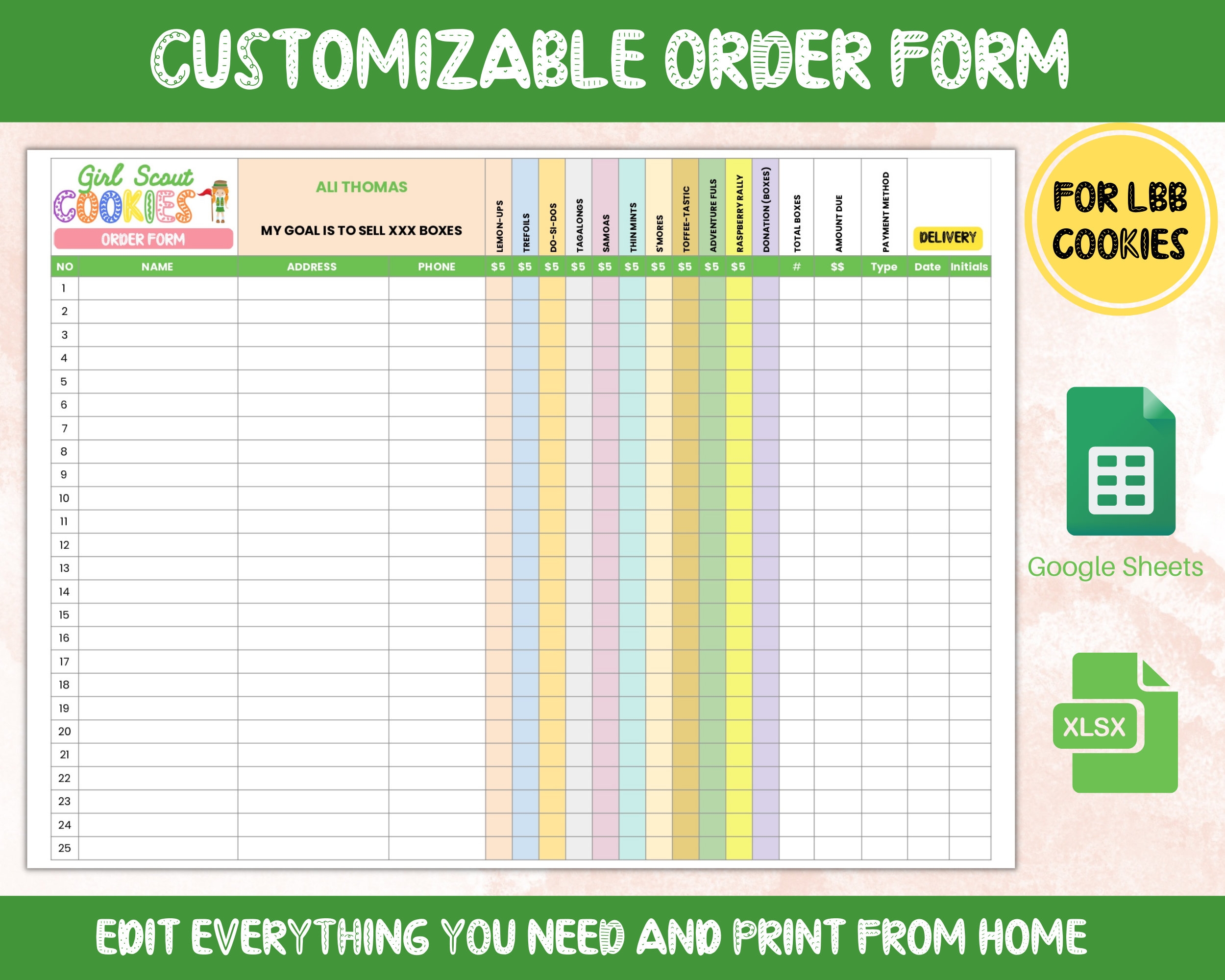 2024 Girl Scout Cookie Order Form Template Editable With Google Sheets LBB Version Girl Scout Edit And Print 8 5X11 Instant Download Etsy