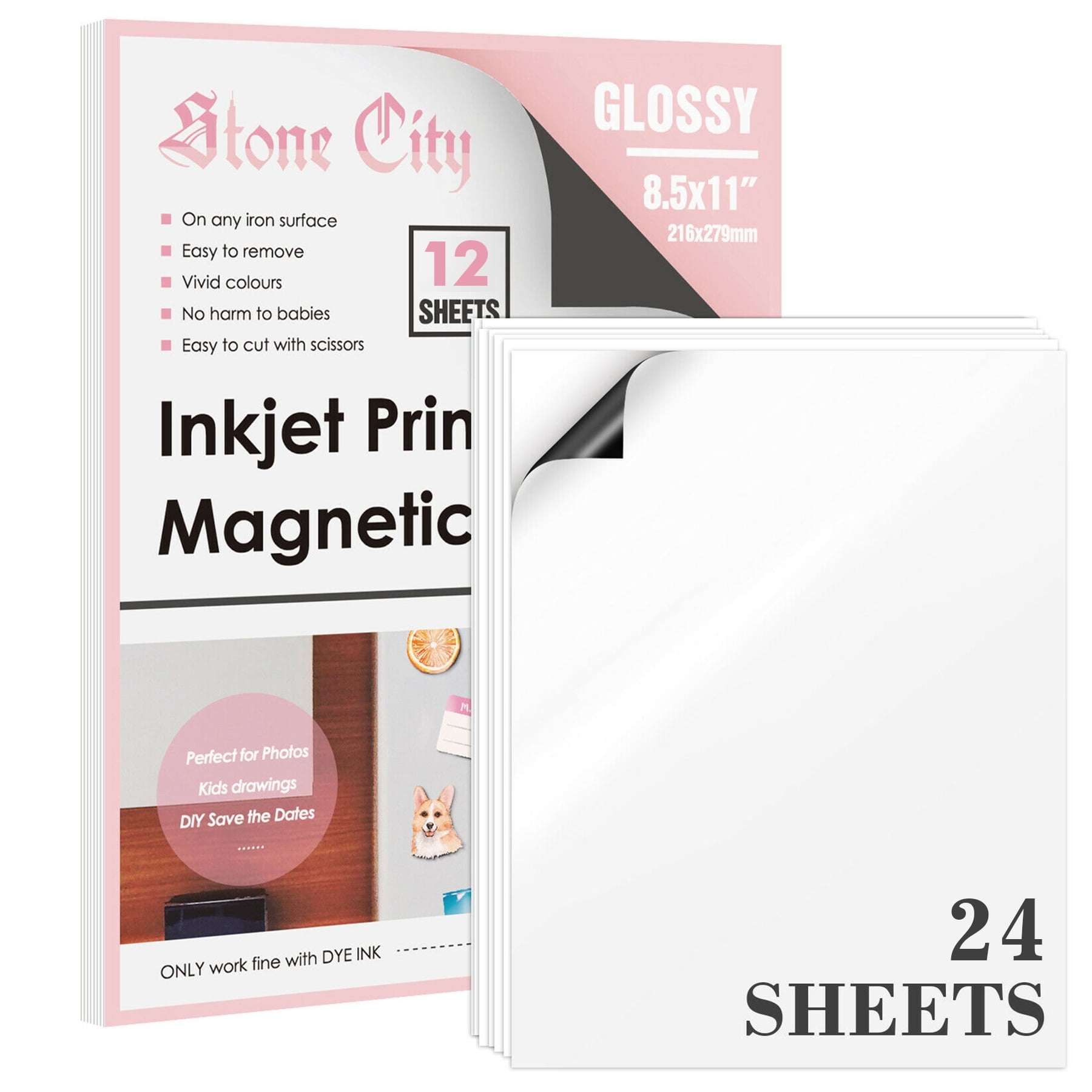 24 Bulk Stone City Printable Magnet Paper For Inkjet Laser Printers Glossy White Cutable Printable Magnetic Sheets 8 5x11 Walmart