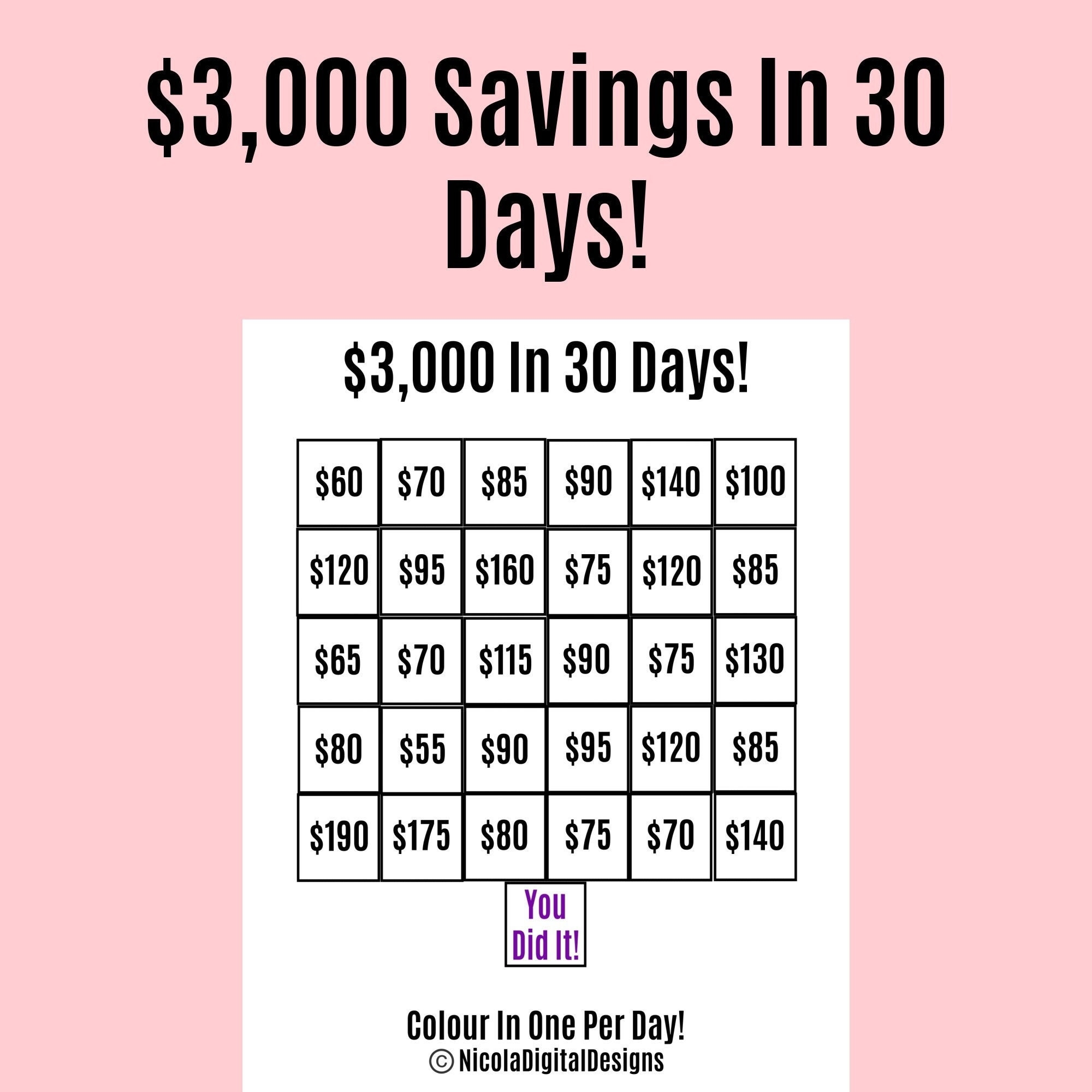3 000 Money Saving Challenge Printable Save 3 000 In 30 Days Savings Tracker Savings Printable Planner Etsy