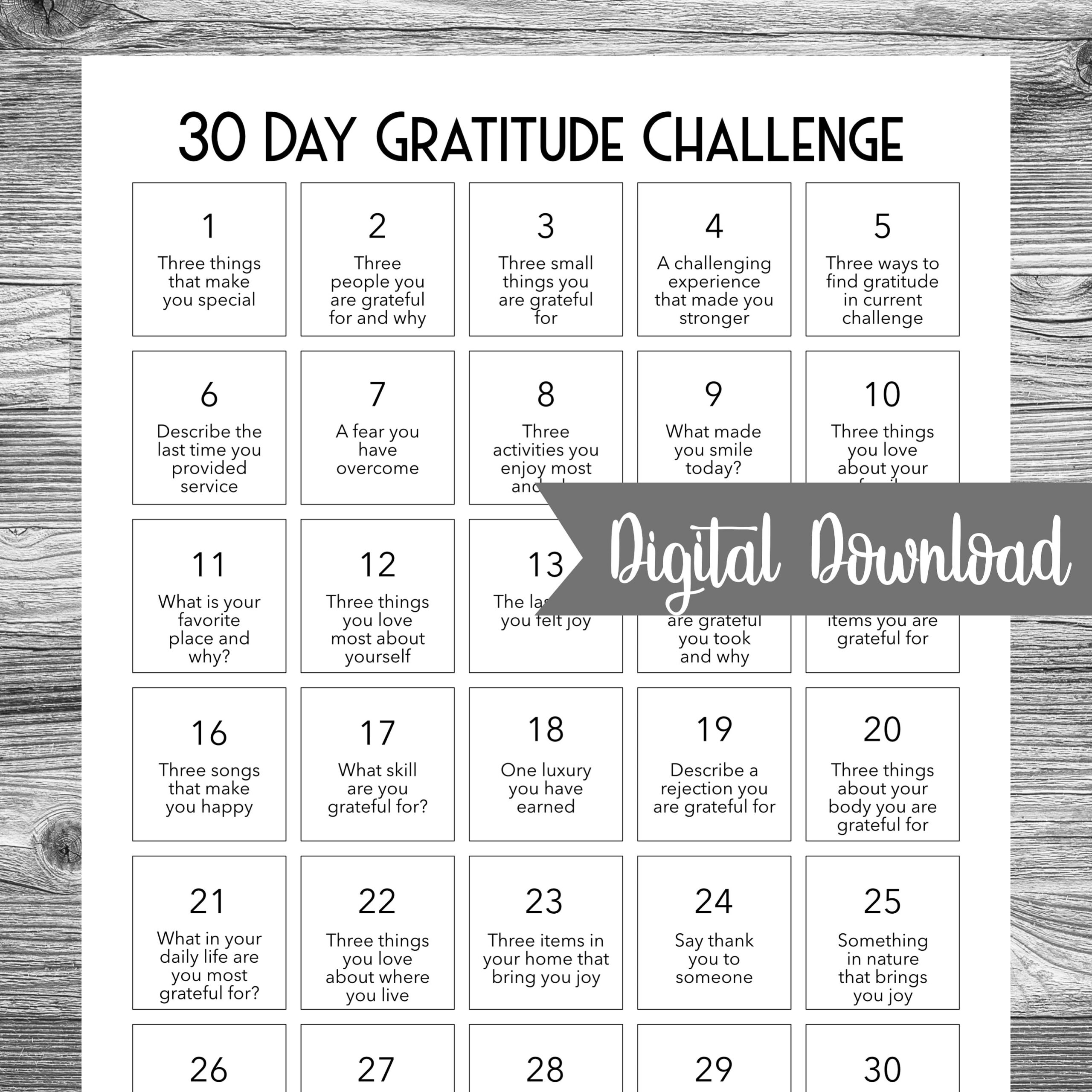Printable 30 Day Gratitude Challenge