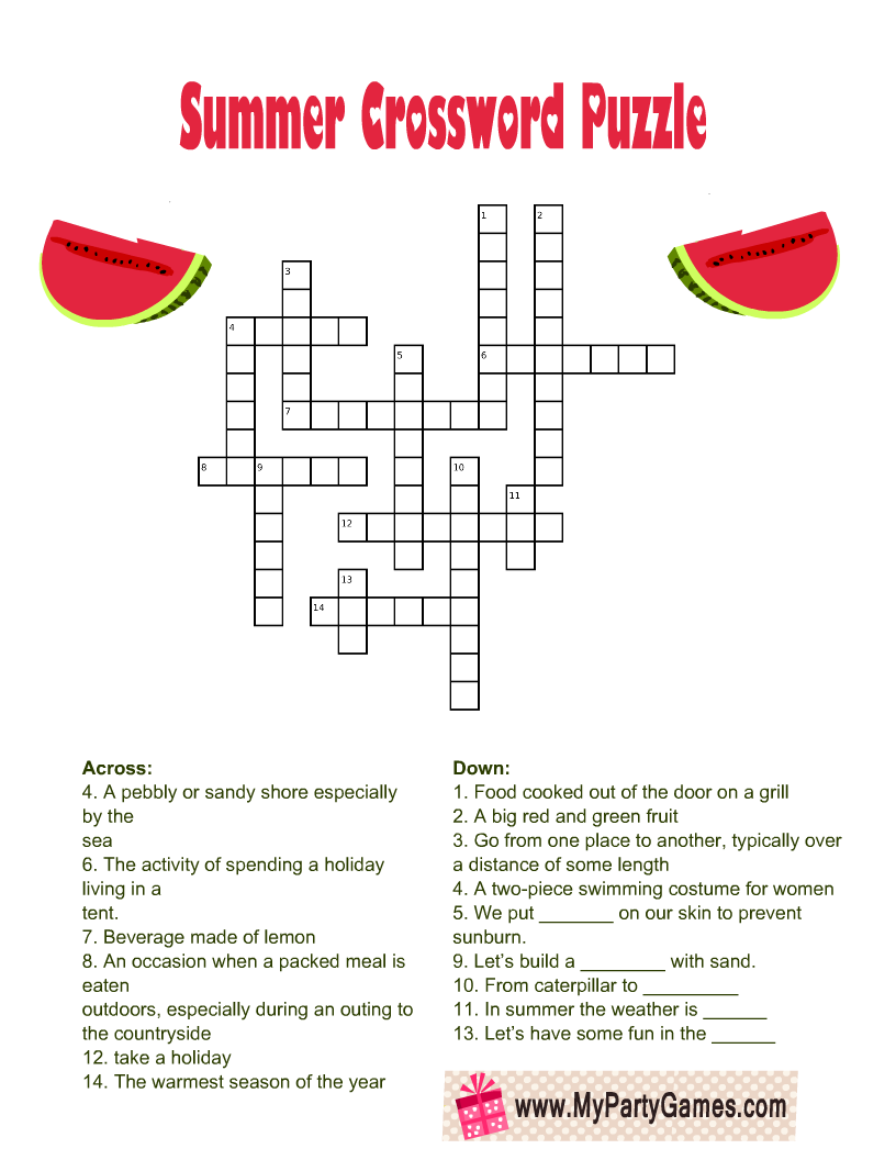4 Free Printable Summer Crossword Puzzles Crossword Puzzles Crossword Free Printable Crossword Puzzles