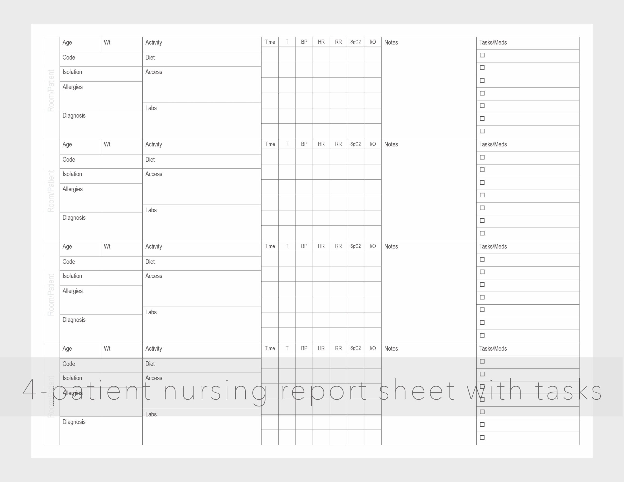 4 Patient Nursing Report Sheet With Tasks Etsy