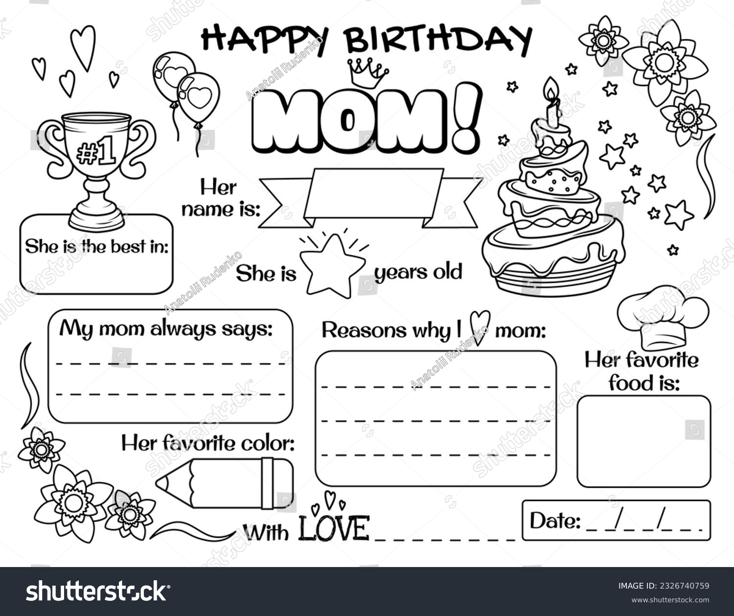 49 Printable Coloring Birthday Cards Mom Images Stock Photos 3D Objects Vectors Shutterstock