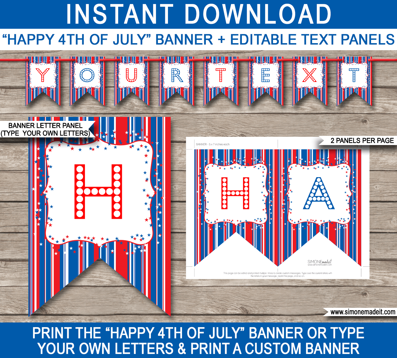 4th Of July Party Banner Template July Fourth Banner Editable Bunting
