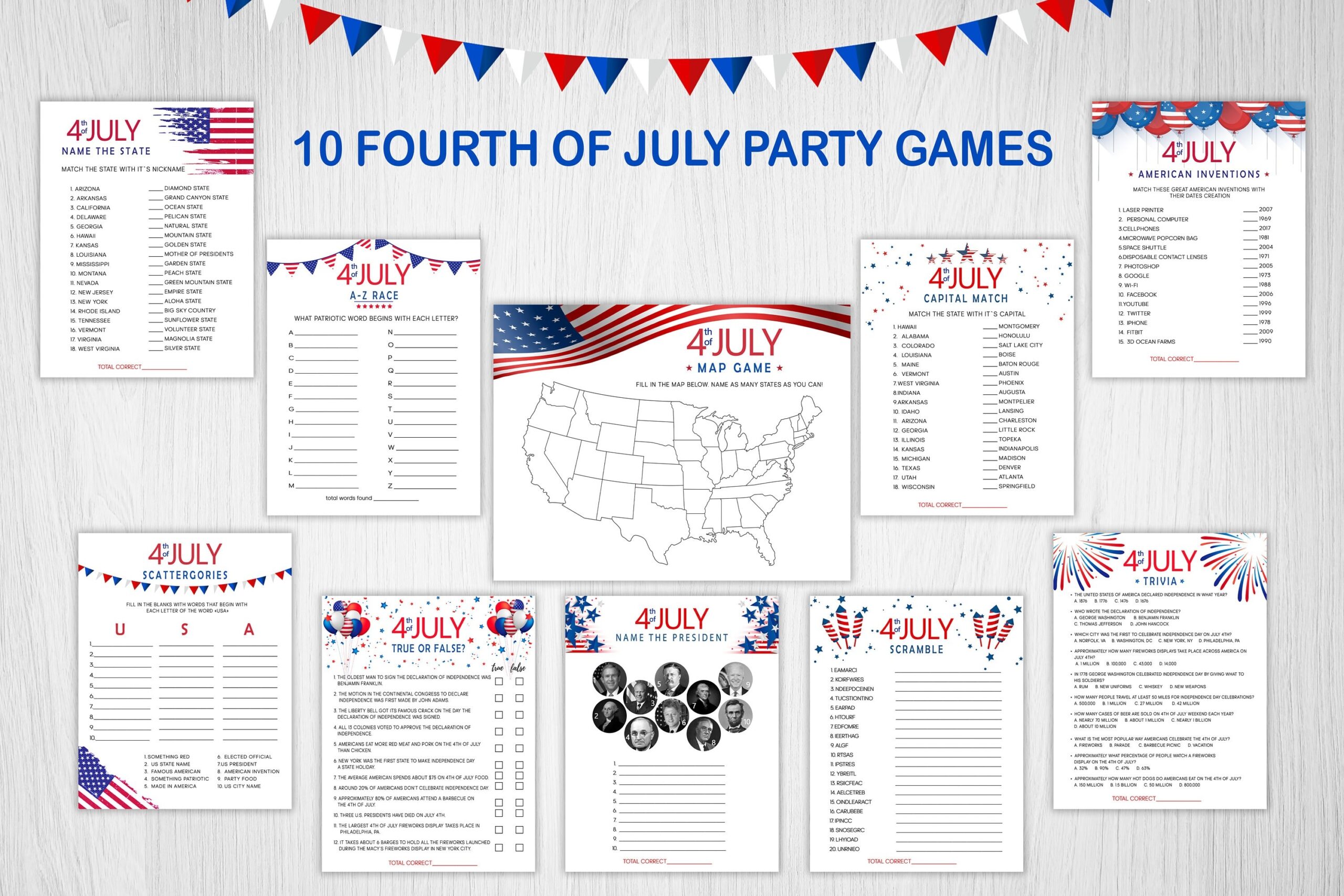 4th Of July Printable Games True Or False Game Patriotic Fourth Of July Games Independence Day Instant Download Party BBQ Memorial Day Etsy