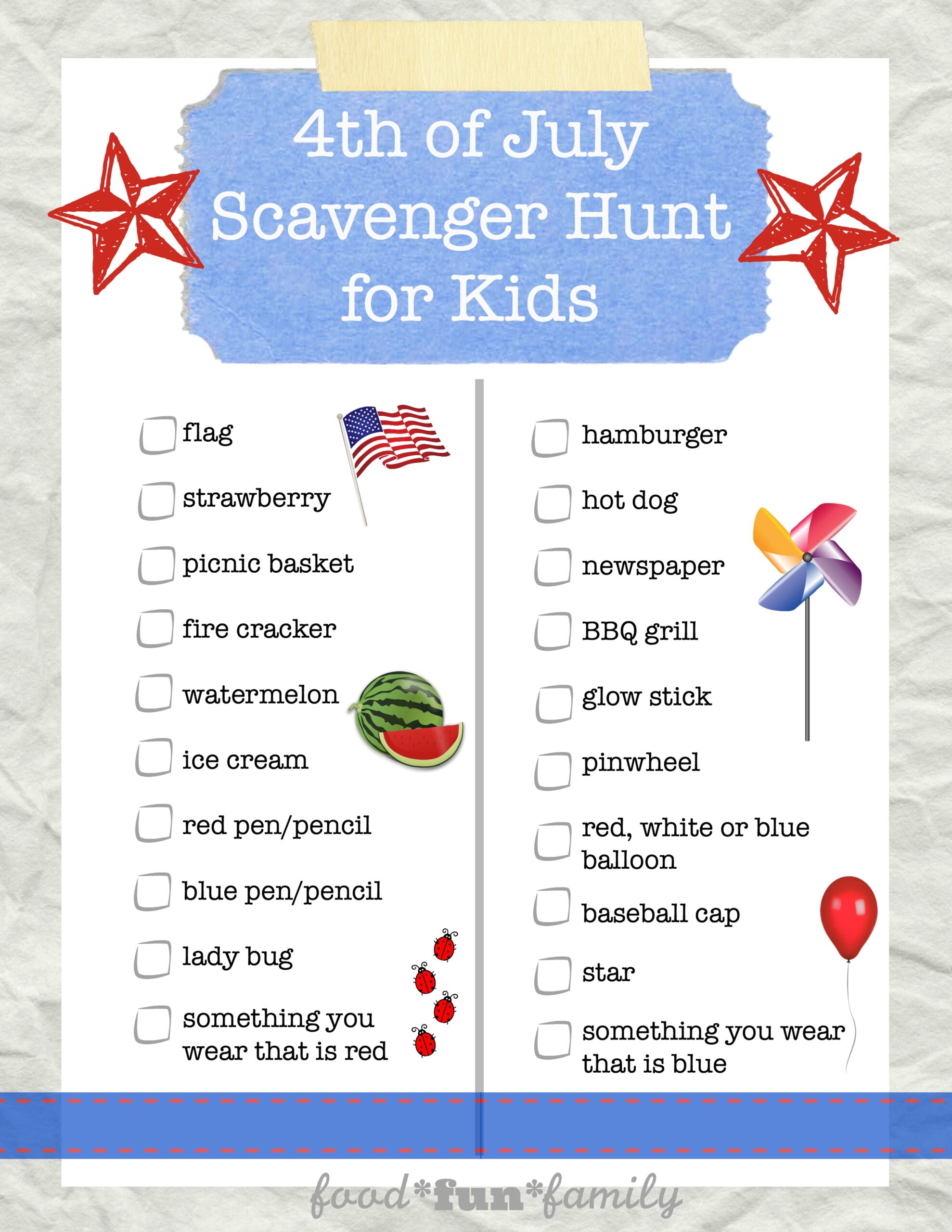 4th Of July Scavenger Hunt For Kids Free Printable 