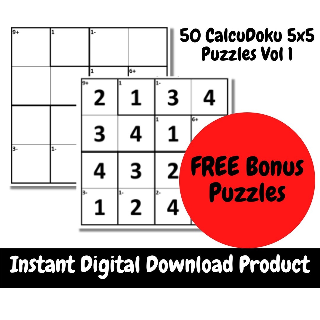 50 Calcudoku 5x5 Puzzles With Solutions Vol 1 Digital Download Printable Calcudoku Puzzles Instant Download Etsy