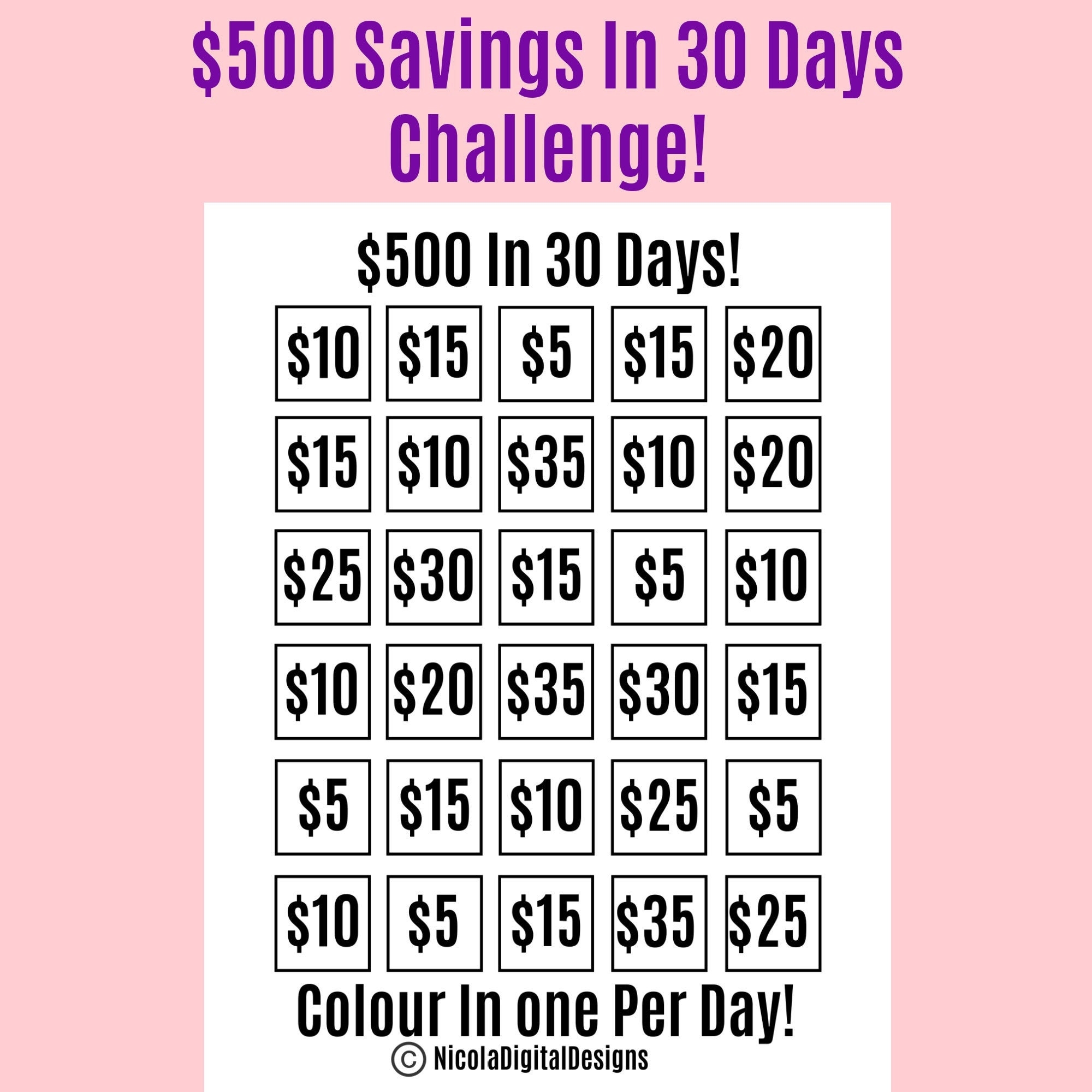 500 Money Saving Challenge Printable Save 500 In 30 Days Savings Tracker Savings Printable Planner Etsy