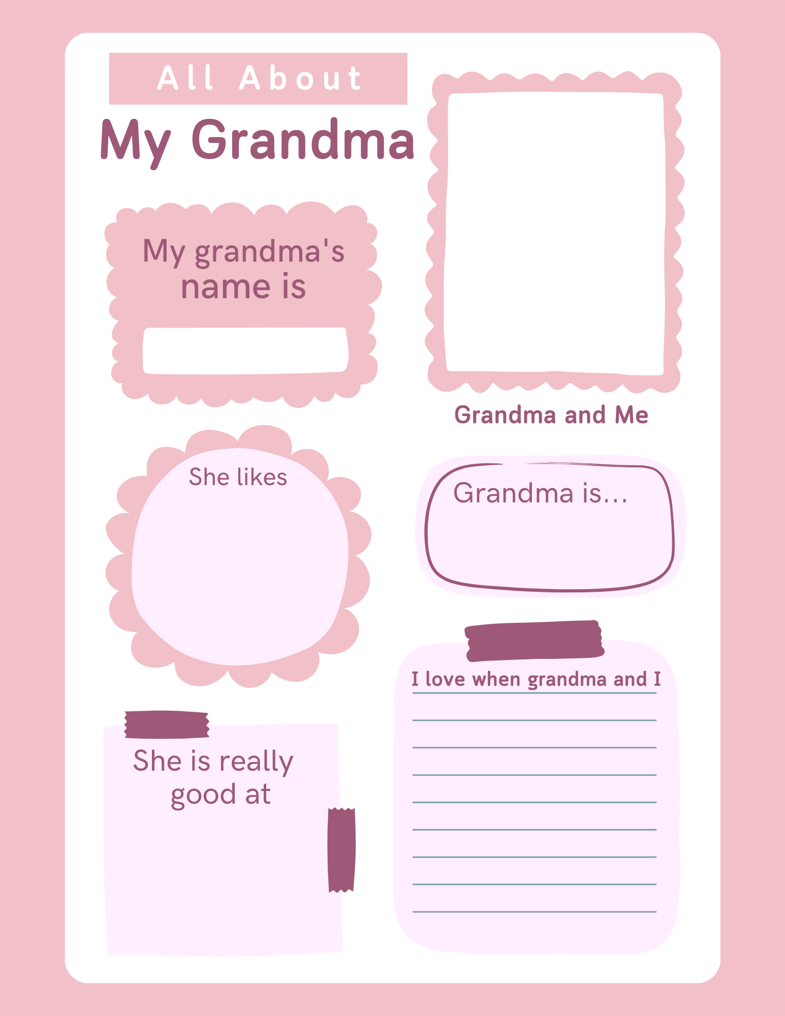 All About Grandma Printable Free