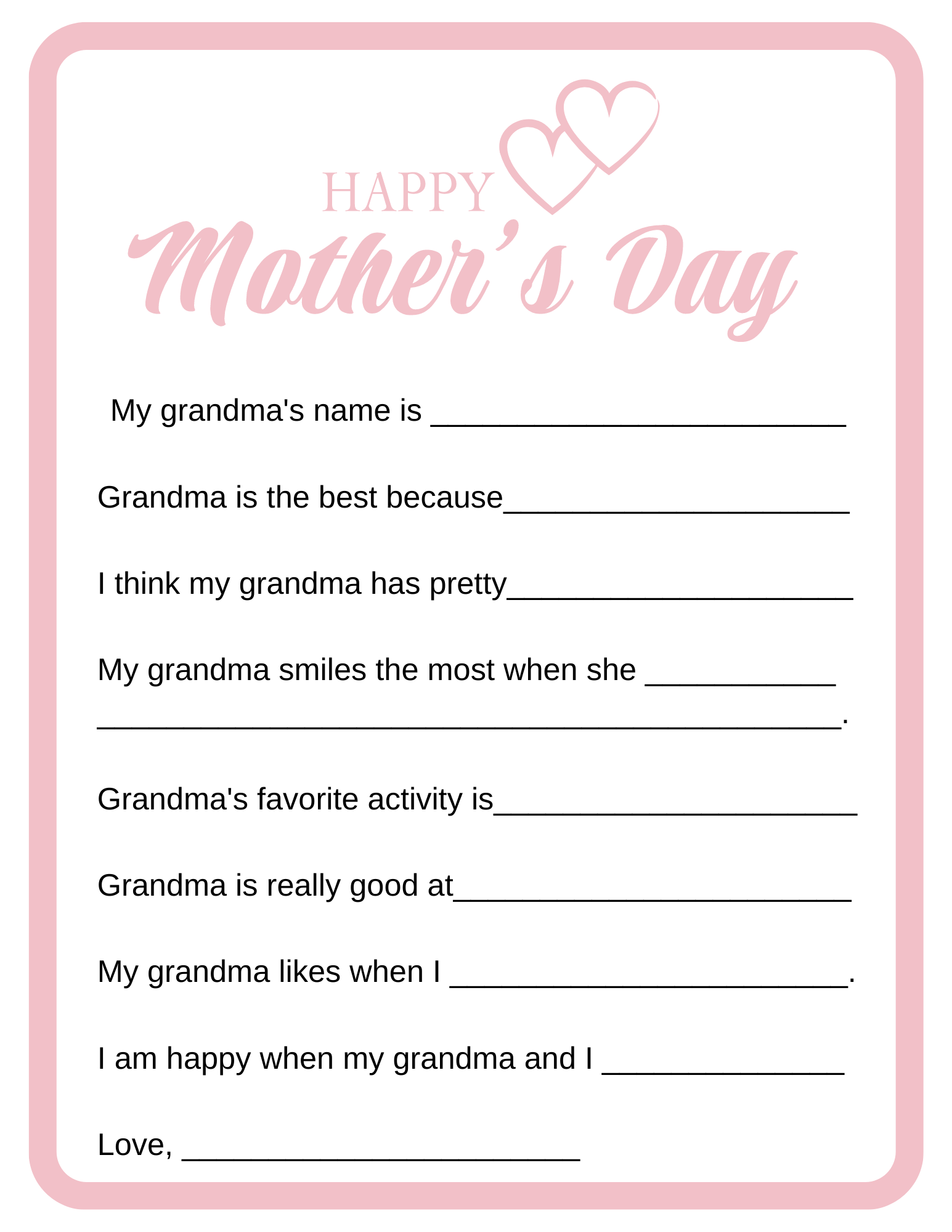 6 Free Questionnaires For Grandma Mother s Day Printables Xoxoerinsmith
