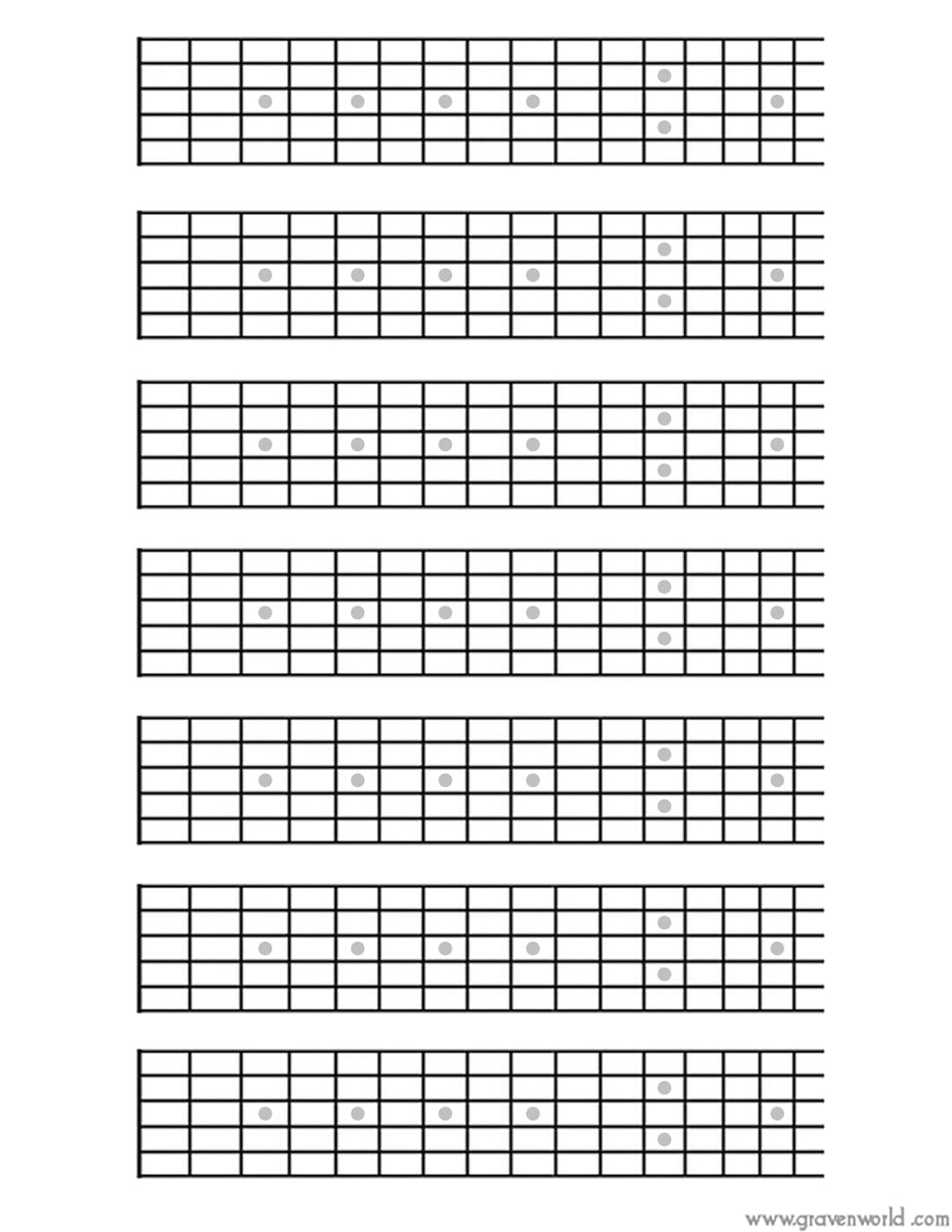 6 String Printable Guitar Blank Fretboard Chart Diagrams Songwriting Tool For Guitar Players Instant Download And Printable PDF Etsy