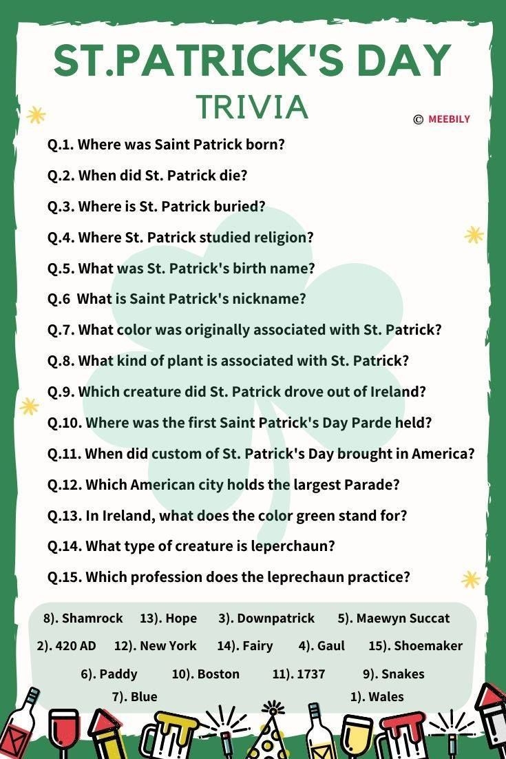 70 St Patrick s Day Trivia Questions Answers Meebily St Patrick St Patrick s Day Trivia St Patrick s Day Quiz