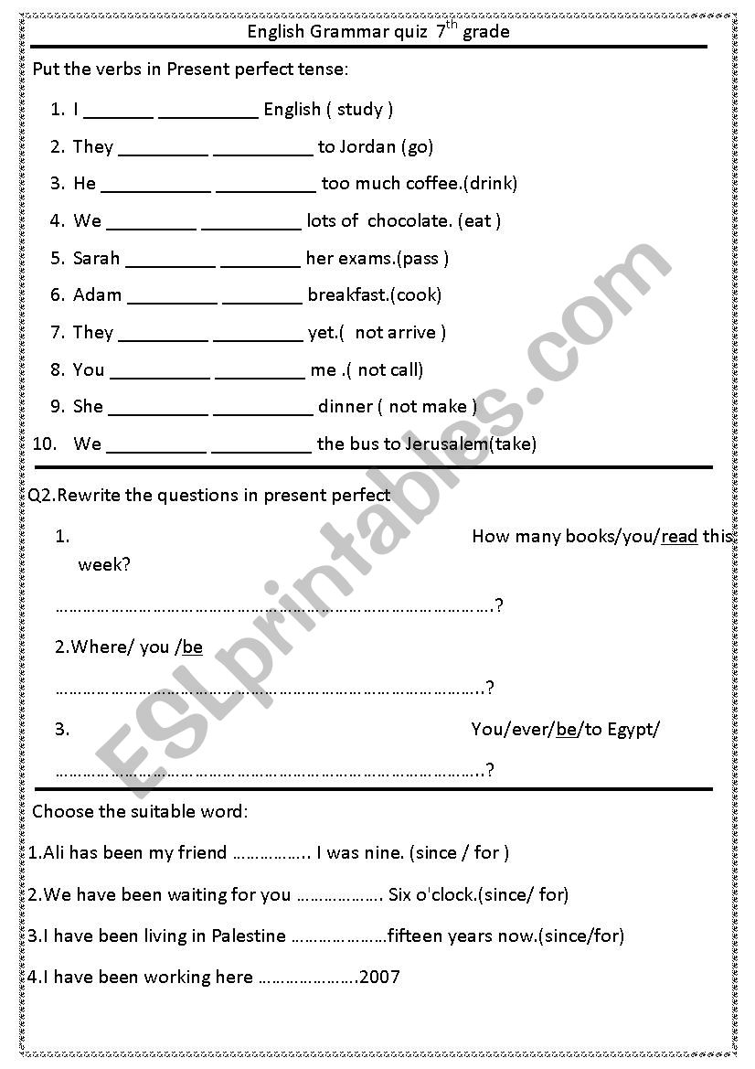 Printable Grammar Worksheets For 7Th Grade