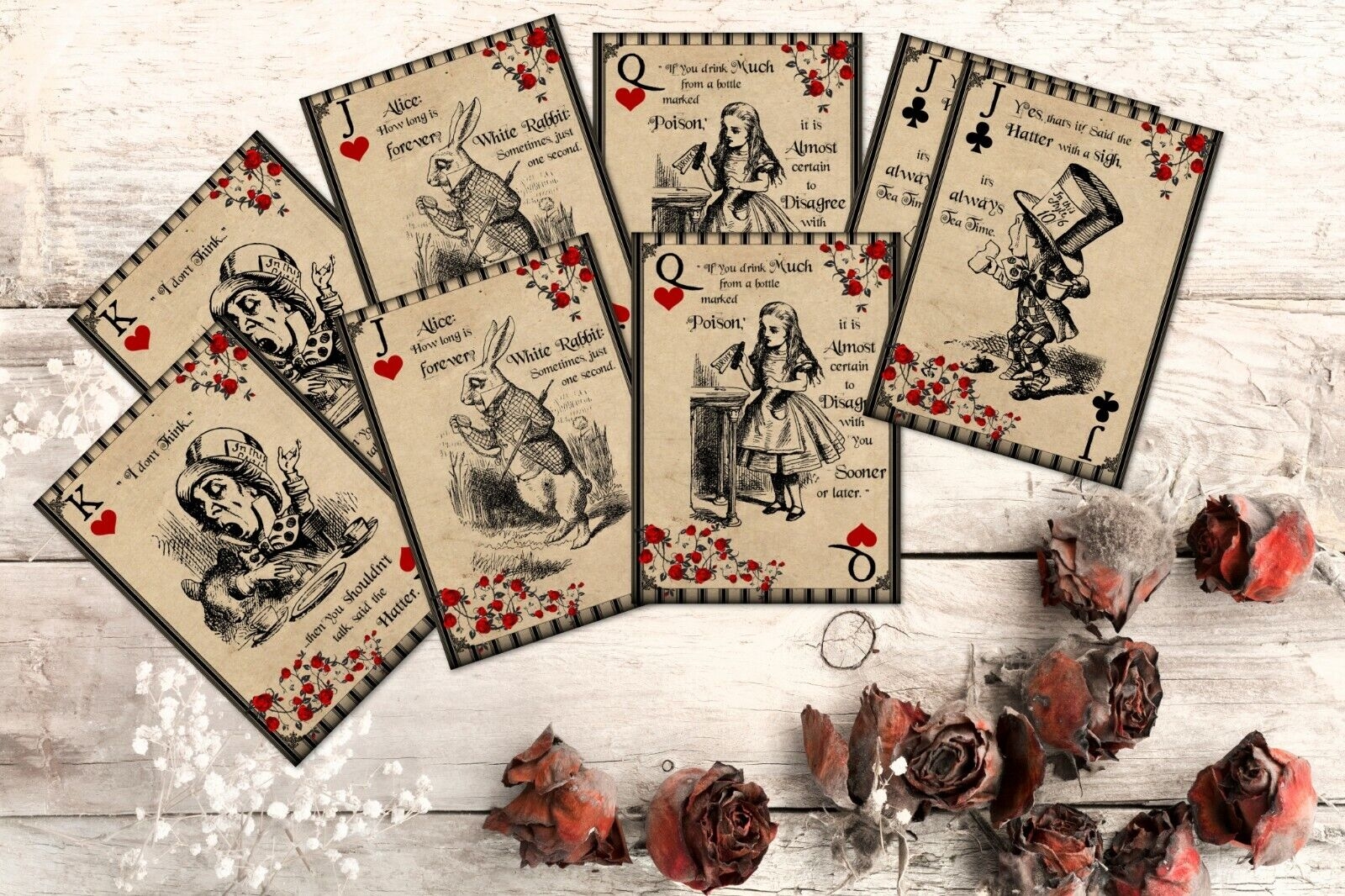 8 Alice In Wonderland Themed Playing Cards Table Decorations Tags Toppers EBay