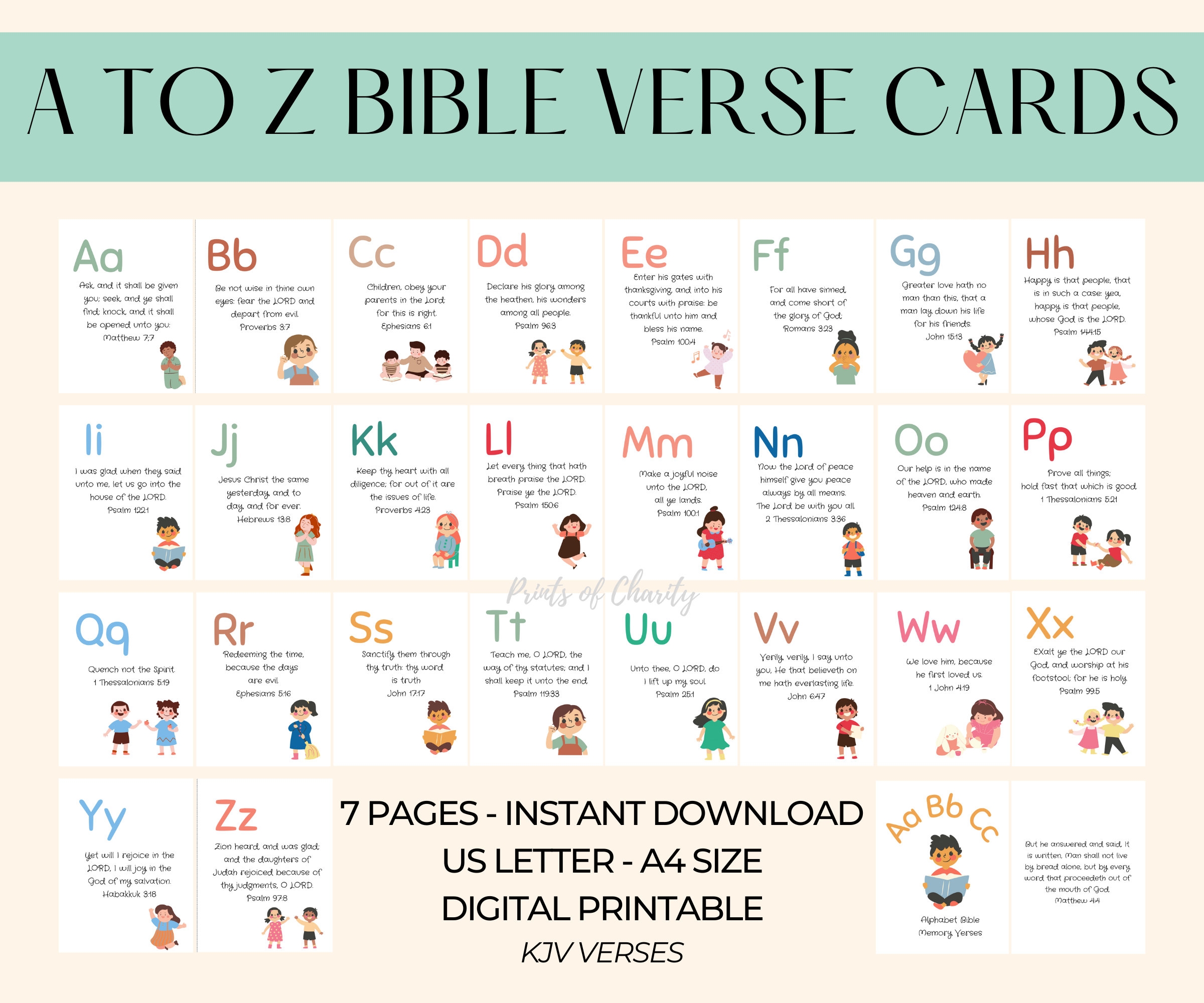 A To Z Kids Alphabet Bible Memory Verse Cards ABC Printable Flashcards Set KJV Faith Based Homeschool Curriculum PDF Instant Download Etsy