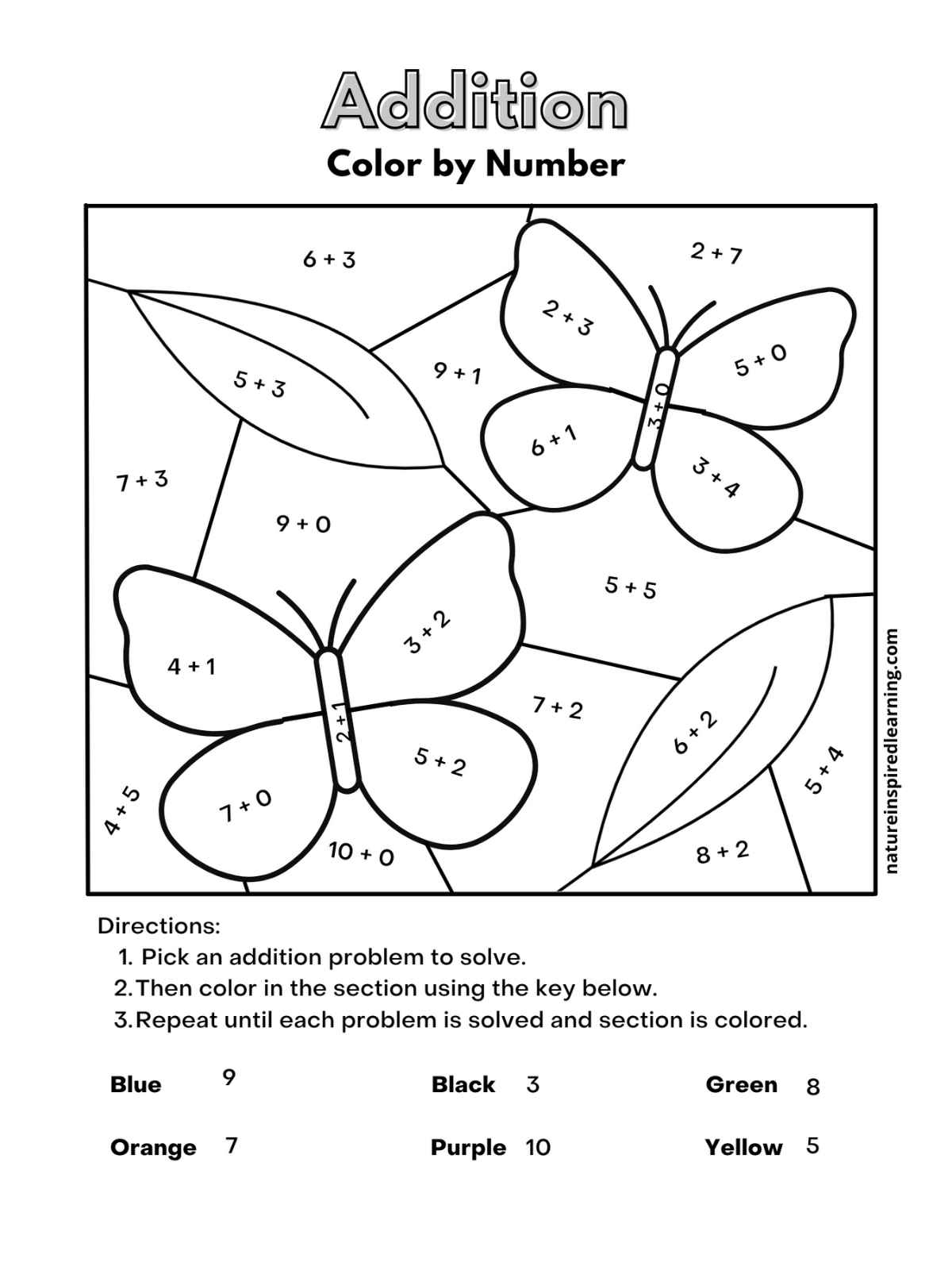 Addition Color By Number Worksheets Nature Inspired Learning