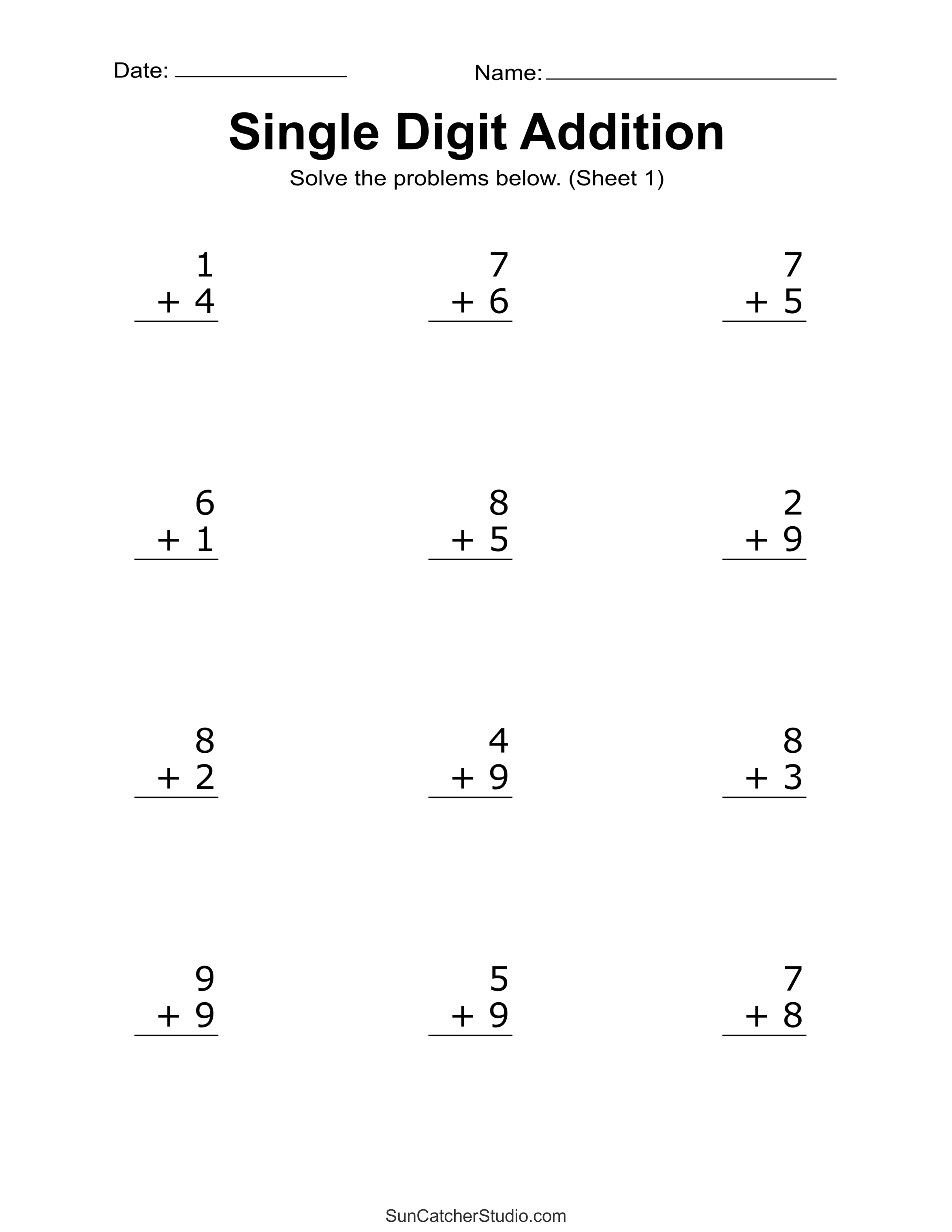 Addition Worksheets Free Printable Easy Math Problems DIY Projects Patterns Monograms Designs Templates