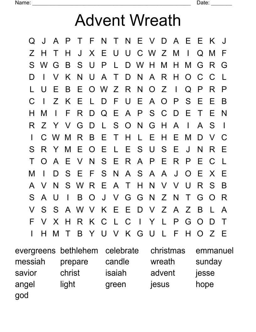 Advent Wreath Word Search WordMint