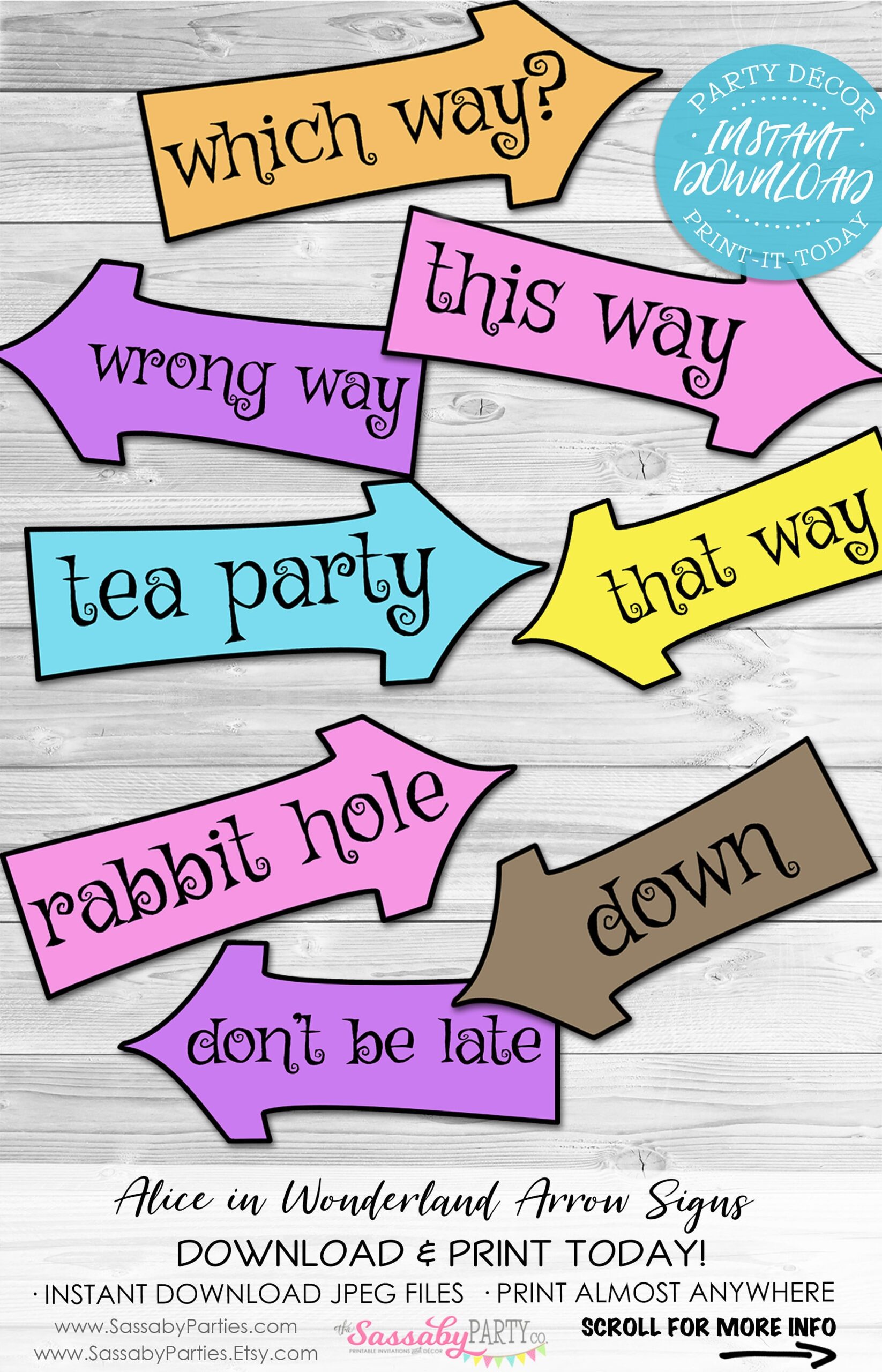 Alice In Wonderland Arrow Signs INSTANT DOWNLOAD Mad Hatter Tea Party Birthday Baby Shower Printable Sign Poster Decorations Decor Etsy
