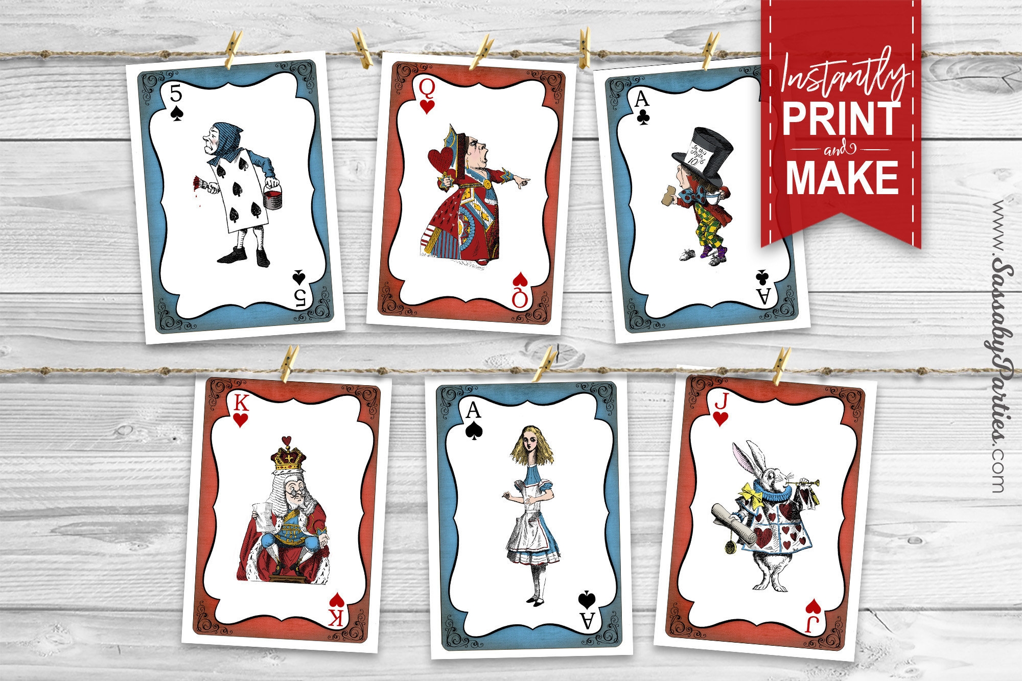 Alice In Wonderland Giant Cards INSTANT DOWNLOAD Printable Birthday Baby Shower Party Decoration White Rabbit Decor Queen Of Hearts Etsy