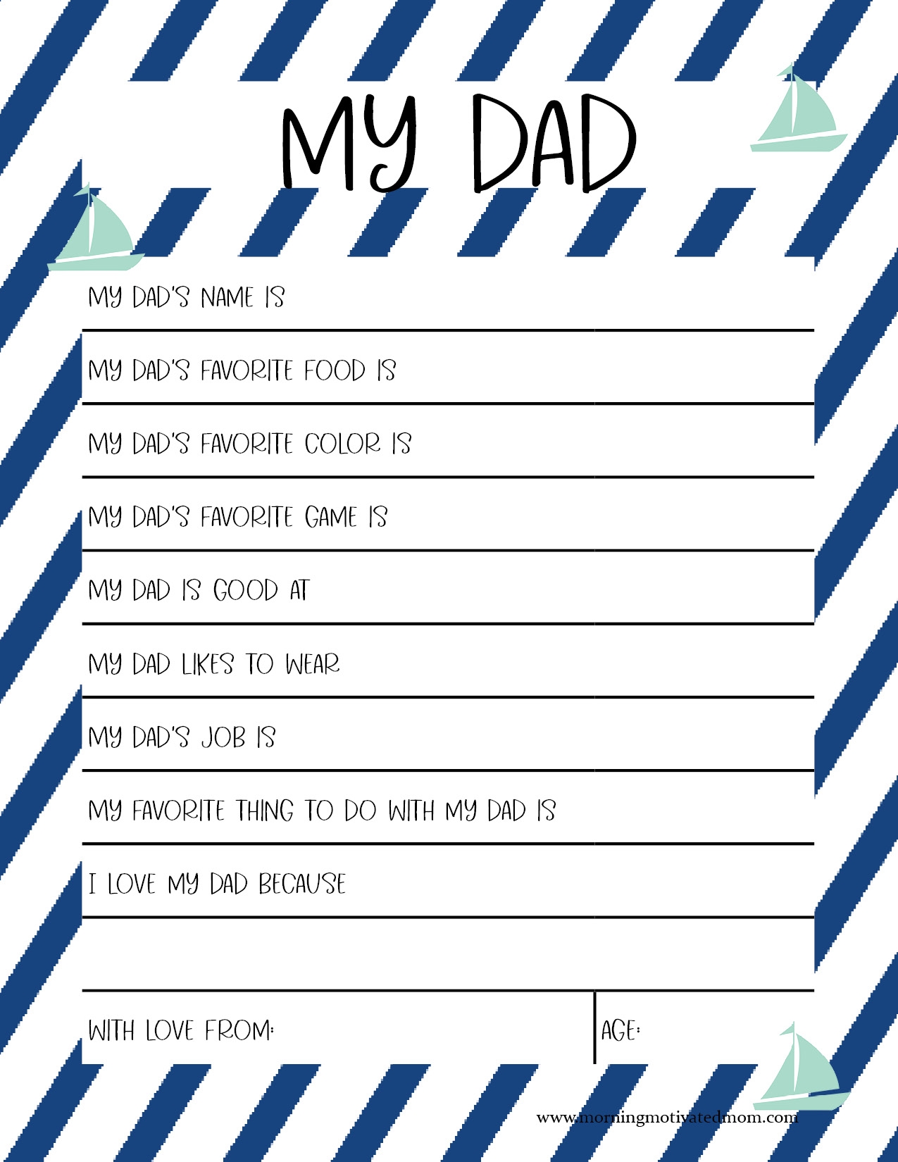 All About Dad Printable Handmade Gift For Dad Morning Motivated Mom