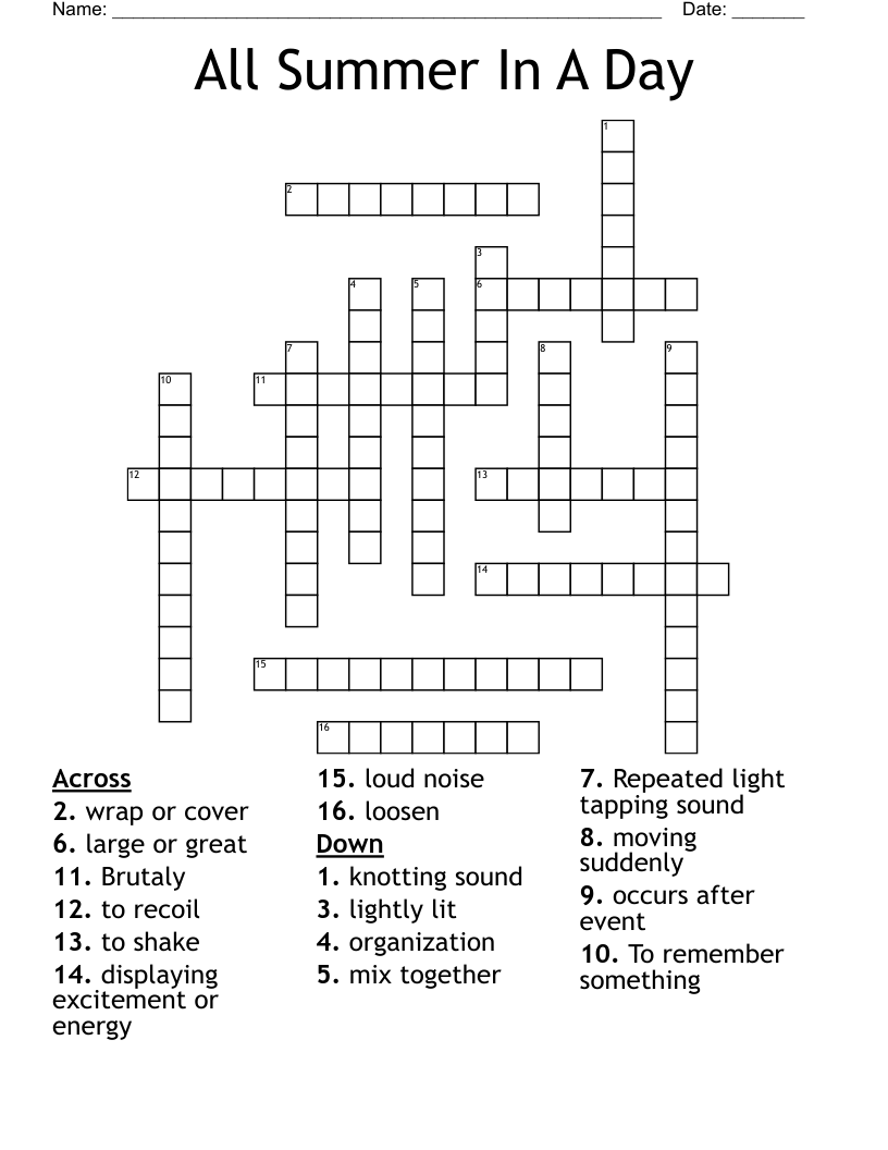 All Summer In A Day Crossword WordMint