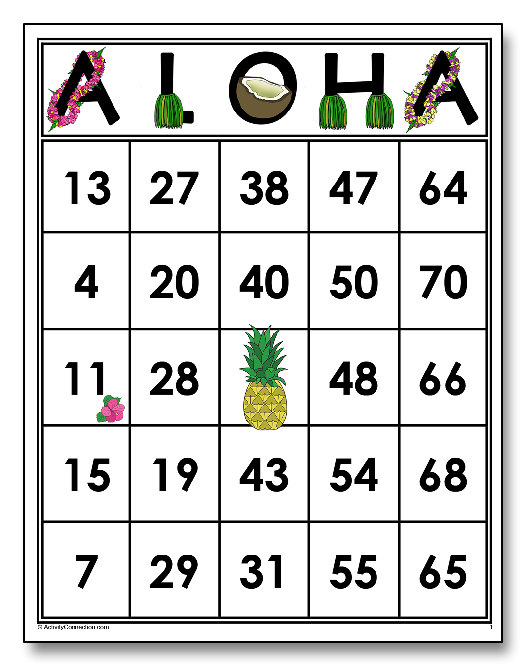 ALOHA Bingo Cards Printable Marketplace