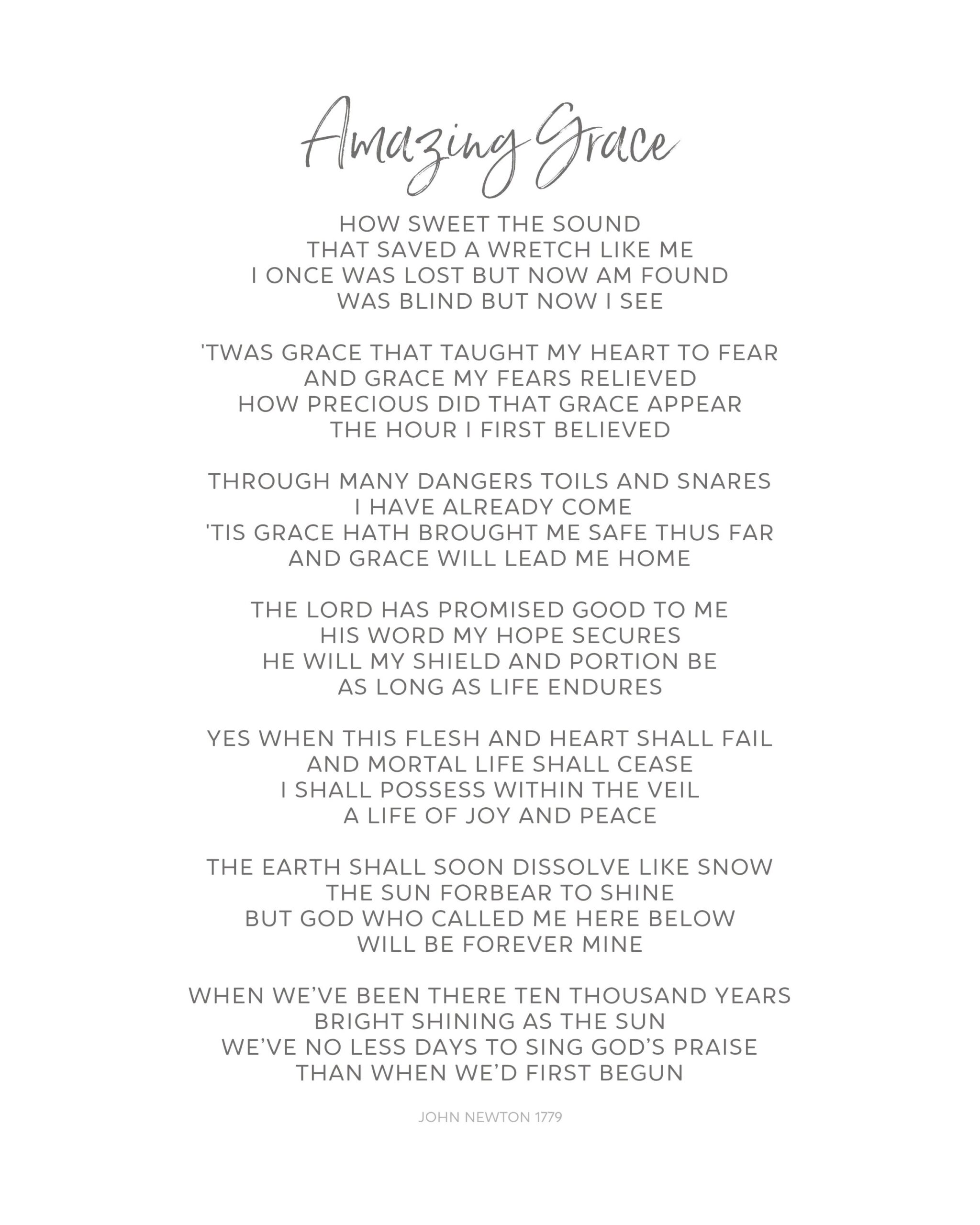 Amazing Grace Lyrics With All Six Verses Modern Minimalistic Fonts Digital Download Wall Art Desk Art Church Art Pastor Gift Etsy