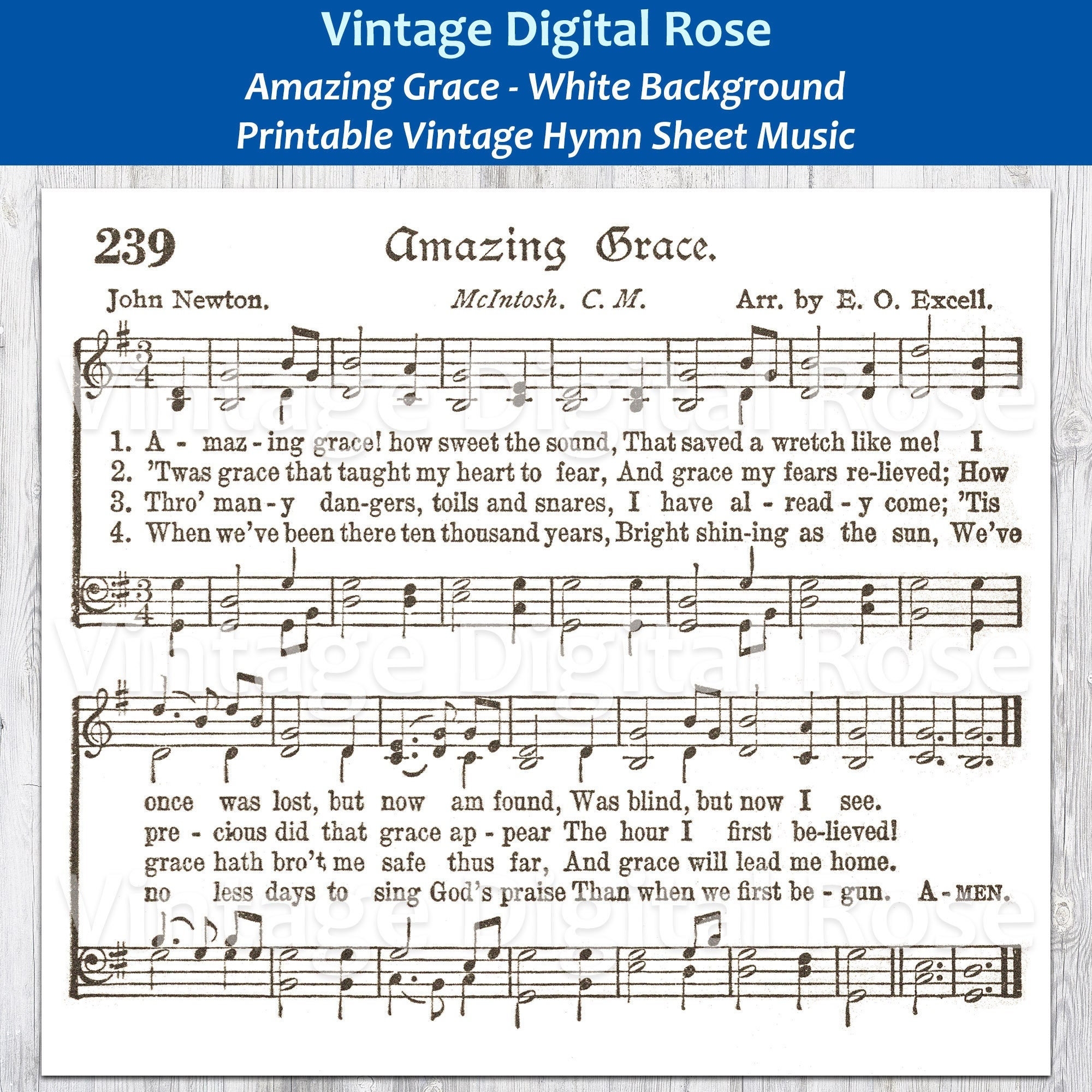 Amazing Grace White Background Printable Vintage Hymn Sheet Music Etsy