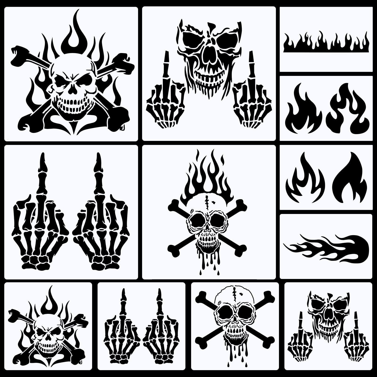 Amazon 12 Pcs Skull Stencil Flame Stencil Fire Skull Stencils For Airbrushing Reusable Airbrush Flame Template Flame Painting Decor Laser Cut Reusable Templates For Auto Motorcycle Cloth Scary Style Arts 
