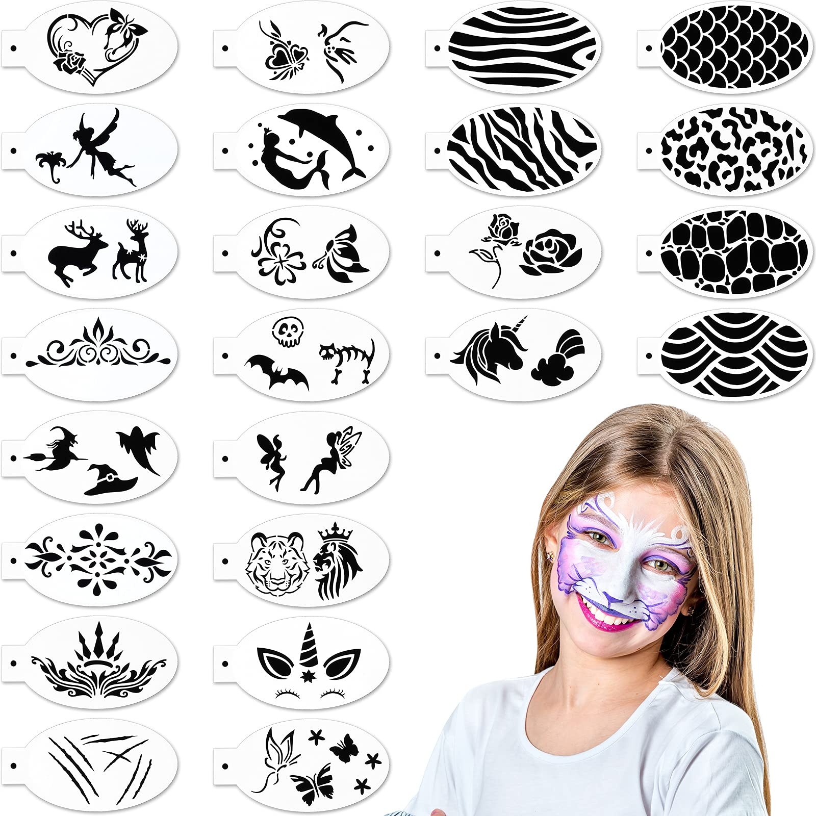 Amazon 24 Pieces Face Paint Stencils Face Body Painting Stencils Tattoo Painting Templates Face Tracing Stencils For Kids Holiday Halloween Makeup Body Art Painting Tattoos Painting Cute Style Arts Crafts