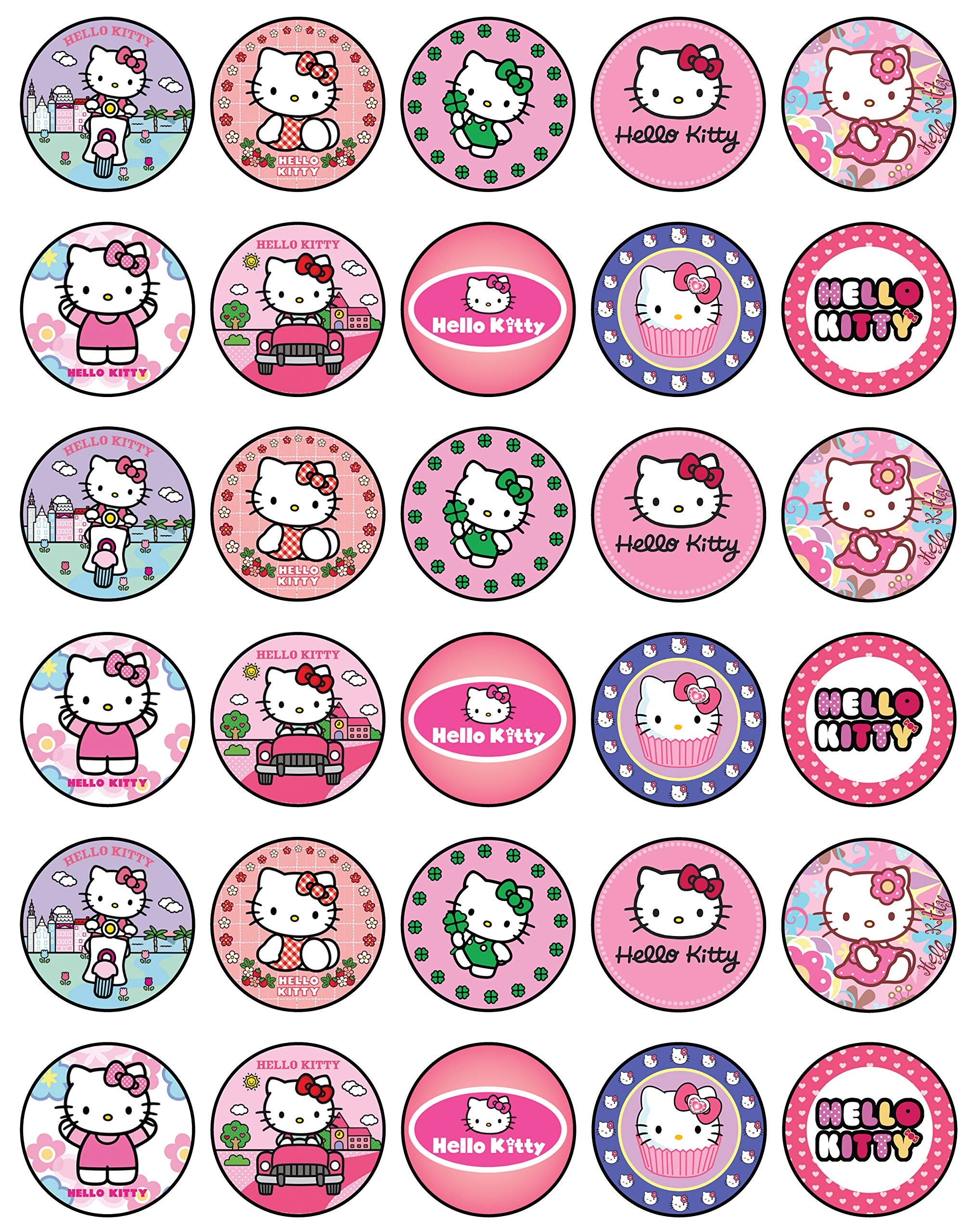 Amazon 30 X Edible Cupcake Toppers Themed Of Hello Kitty Party Collection Of Edible Cake Decorations Uncut Edible On Wafer Sheet Grocery Gourmet Food