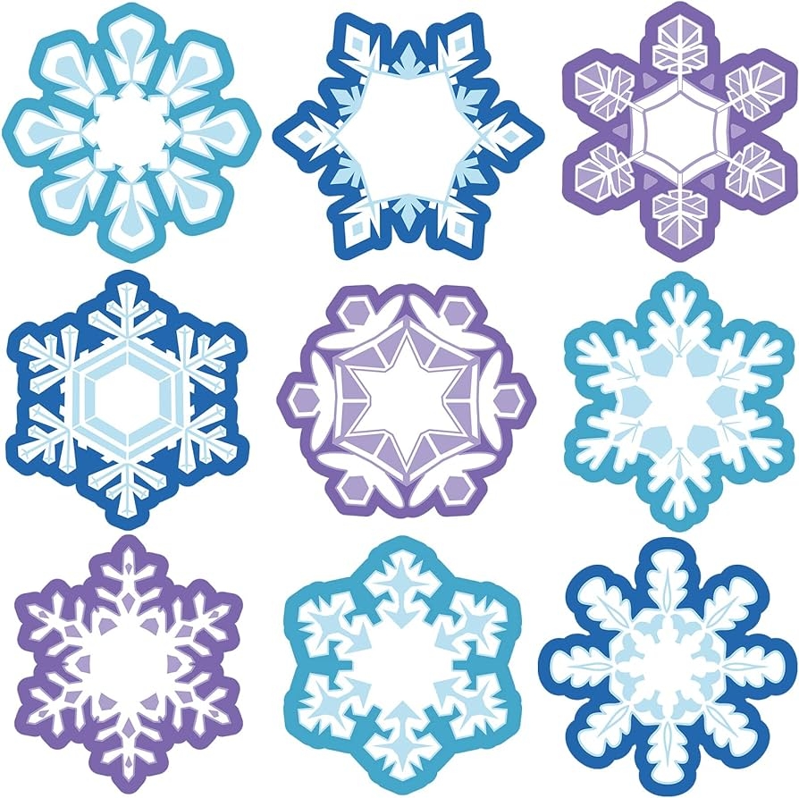 Amazon 45 Pcs Winter Cutouts Christmas Accents Paper Cutouts Name Tags Seasonal Winter Bulletin Board Tree Displays Classroom Decor For Teacher Student Homeschool Holiday Snowflake Style Blue Purple Office Products