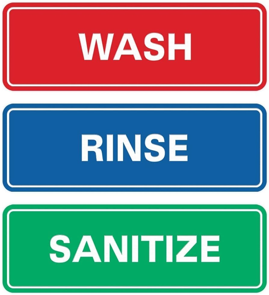 Amazon All Quality Standard WASH RINSE SANITIZE Sign 3 Pack 3 Bay Sink Signs Signs For Restaurants And Commercial Kitchens Easy To Install Sink Hygiene Signs 3 Pack Red 