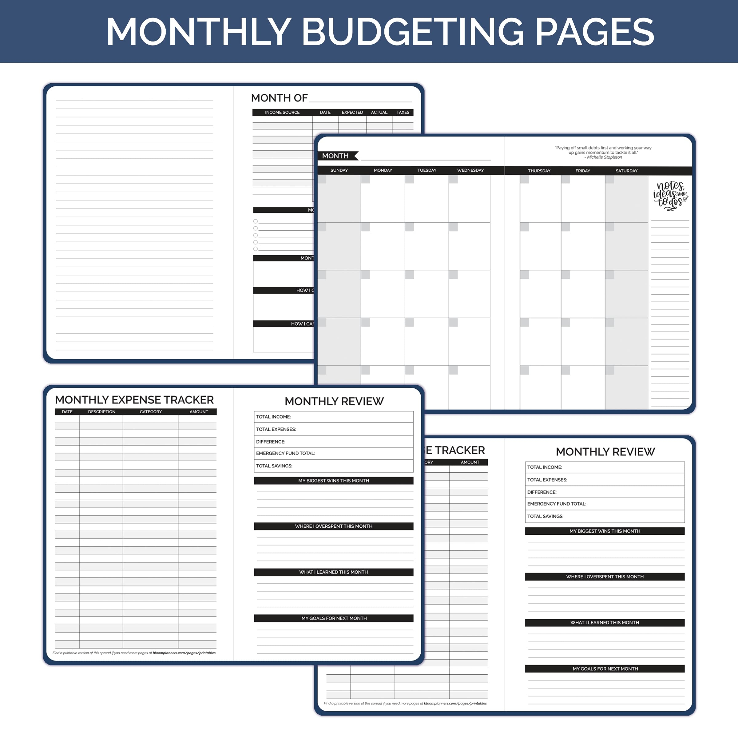 Amazon Bloom Daily Planners Undated Monthly Budget Planner Finances Expense Organizer Book For Money Budgeting Bills Debt Income Tracker 5 8 X 8 3 A5 Size Navy Blue Office Products