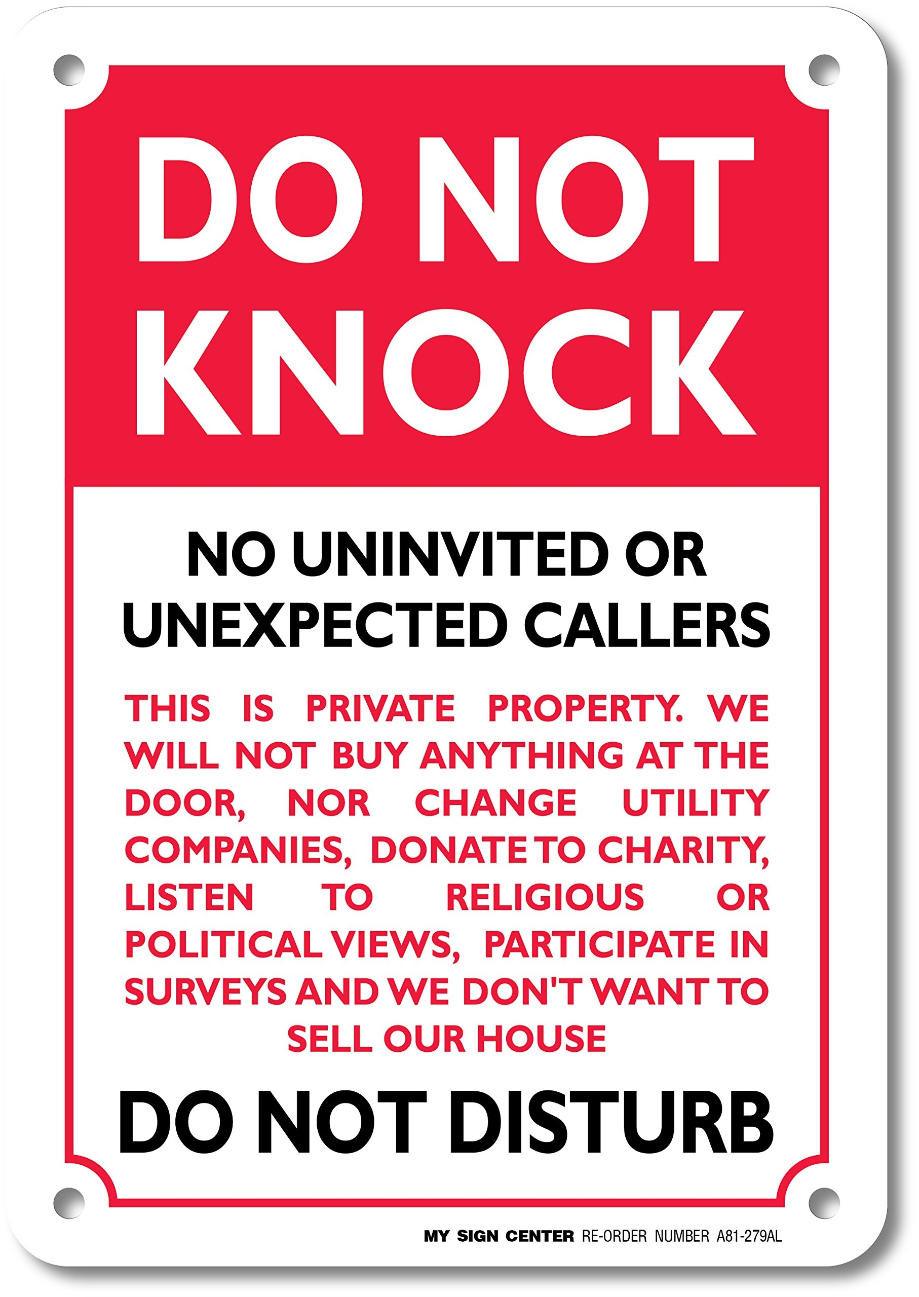 Amazon Do Not Knock No Uninvited Or Unexpected Callers Do Not Disturb Sign 7 X 10 0 40 Aluminum Fade Resistance Indoor Outdoor Use USA MADE By My Sign Center Red Patio Lawn