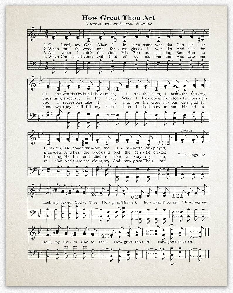 Amazon How Great Thou Art Music Sheet Poster Music Sheet Print Music Sheet Print Song Sheet Lyrics Poster Lyrics Wall Art Music Poster Music Print 8 3 X 11 7 A4 Ivory Posters 