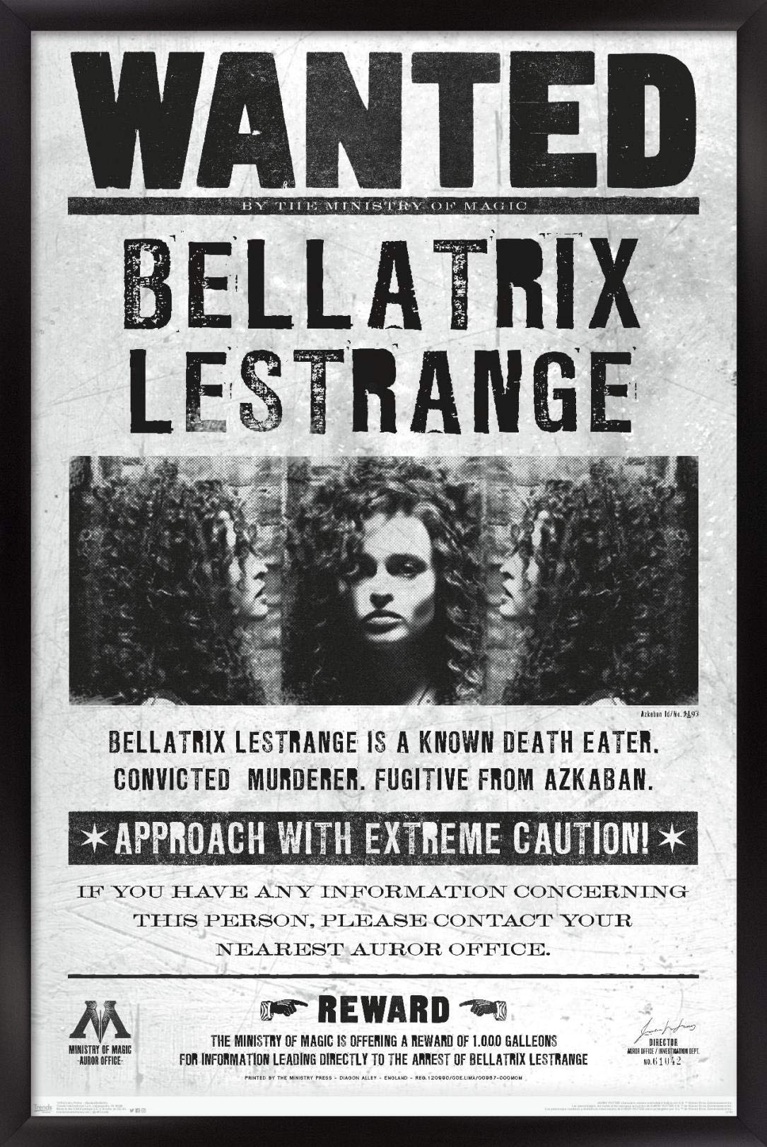 Amazon Trends International The Wizarding World Harry Potter Bellatrix Wanted Poster Wall Poster 22 375 X 34 Black Framed Version Posters Prints