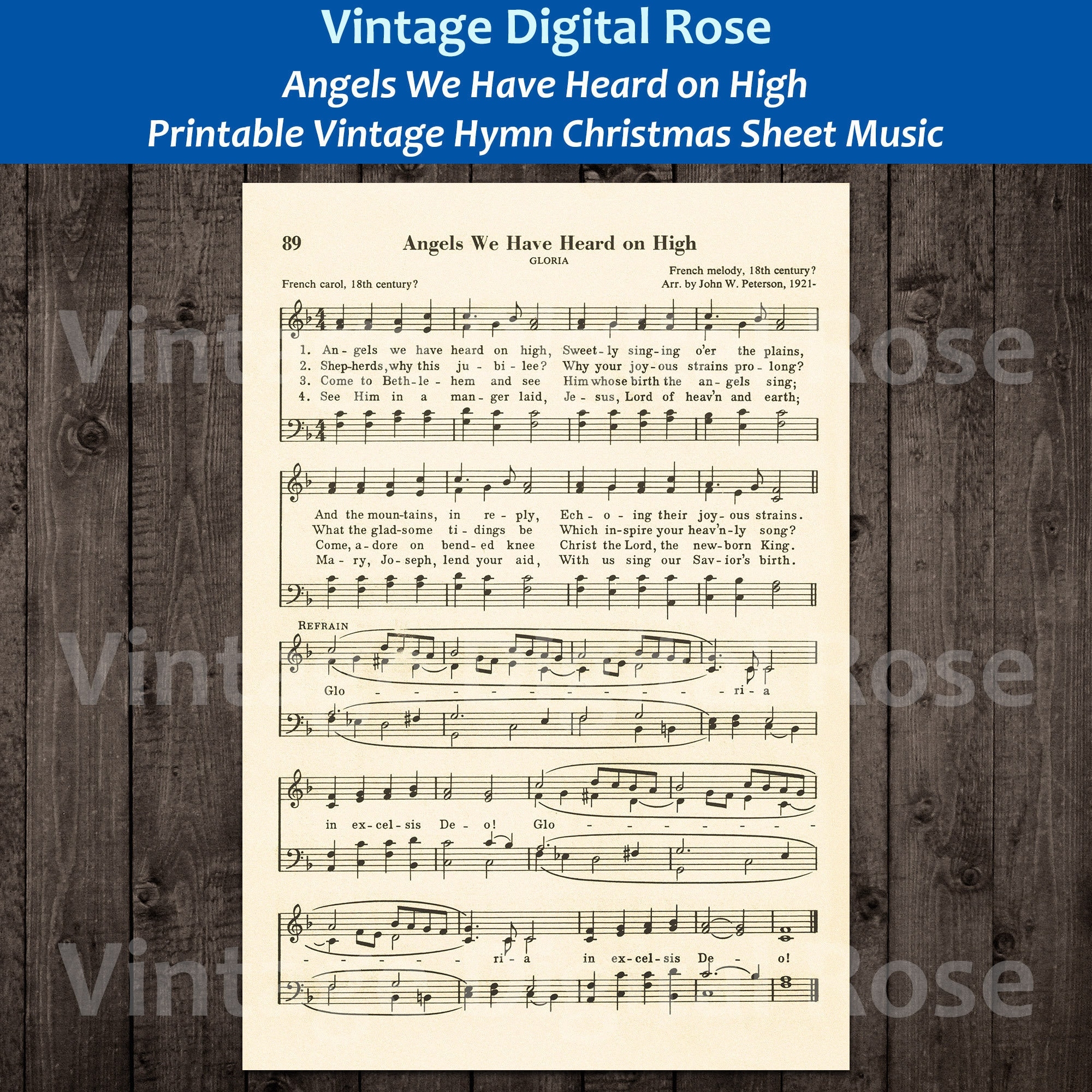 Angels We Have Heard On High Printable Vintage Christmas Hymn Carol Sheet Music Etsy
