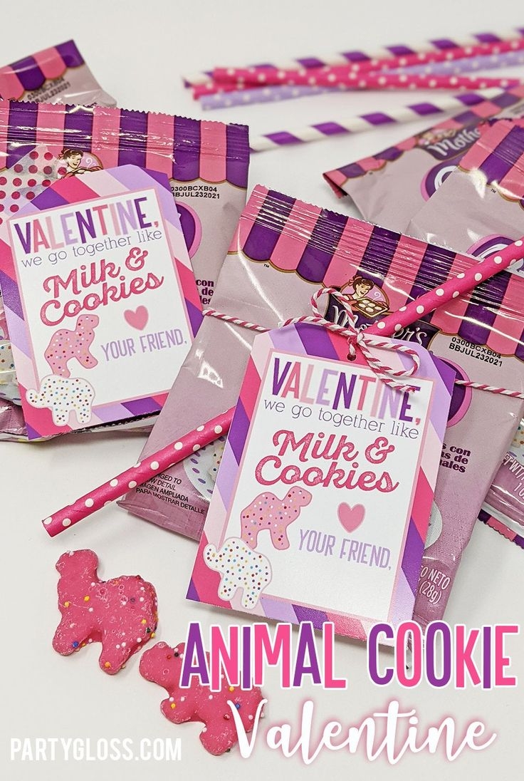 Animal Cookie Valentine s Day Printable Tags Milk And Cookies Circus Class School Preschool Daycare Treats We Go Together Like Pink White Etsy Animal Cookies Bubble Valentines Circus Cookies