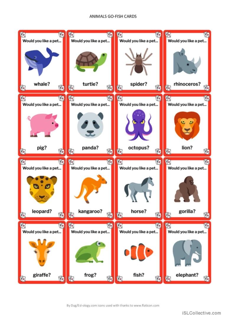 Animals Go Fish Cards English ESL Worksheets Pdf Doc